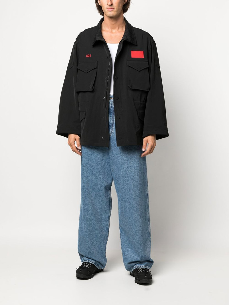 424 asymmetric logo-patch shirt jacket outlook
