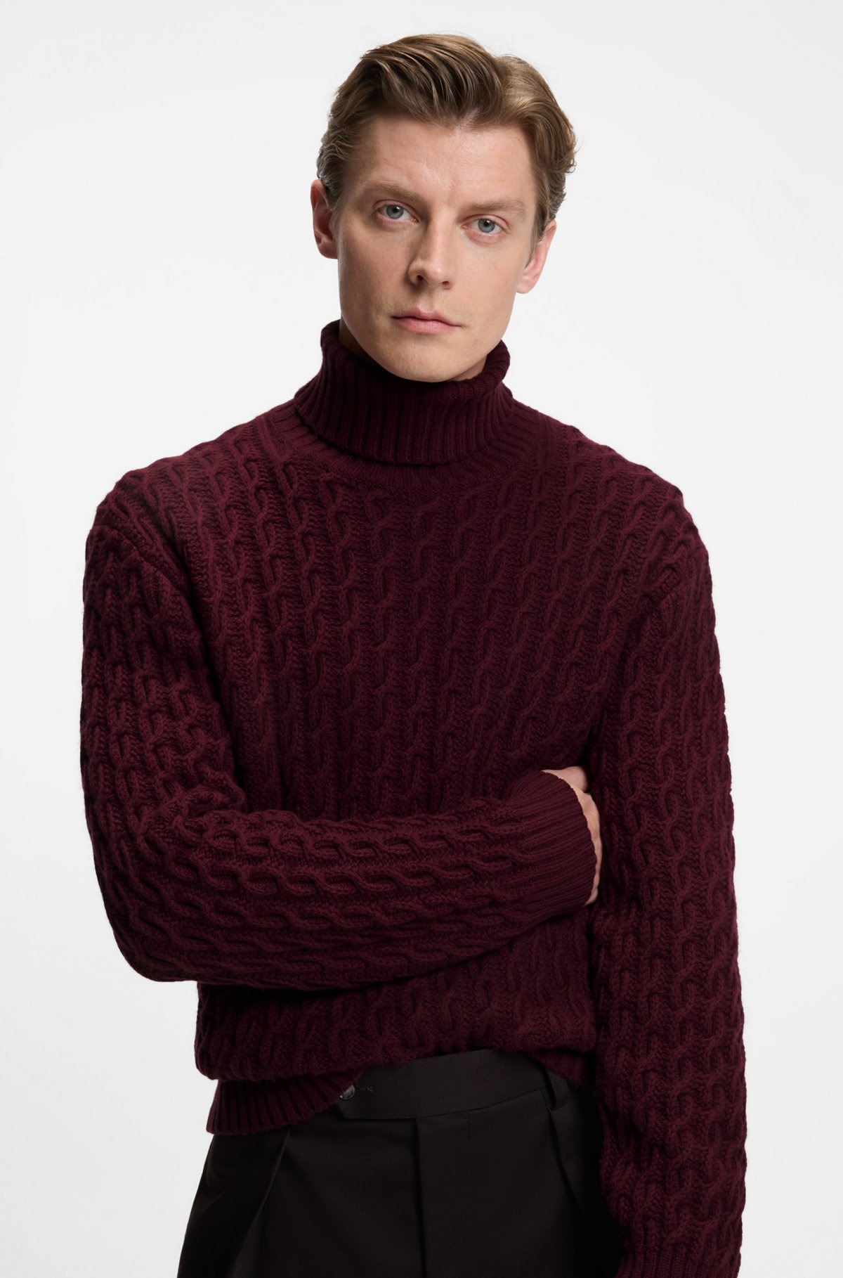 BECKHAM X BOSS CABLE-KNIT SWEATER IN WOOL AND CASHMERE - 3