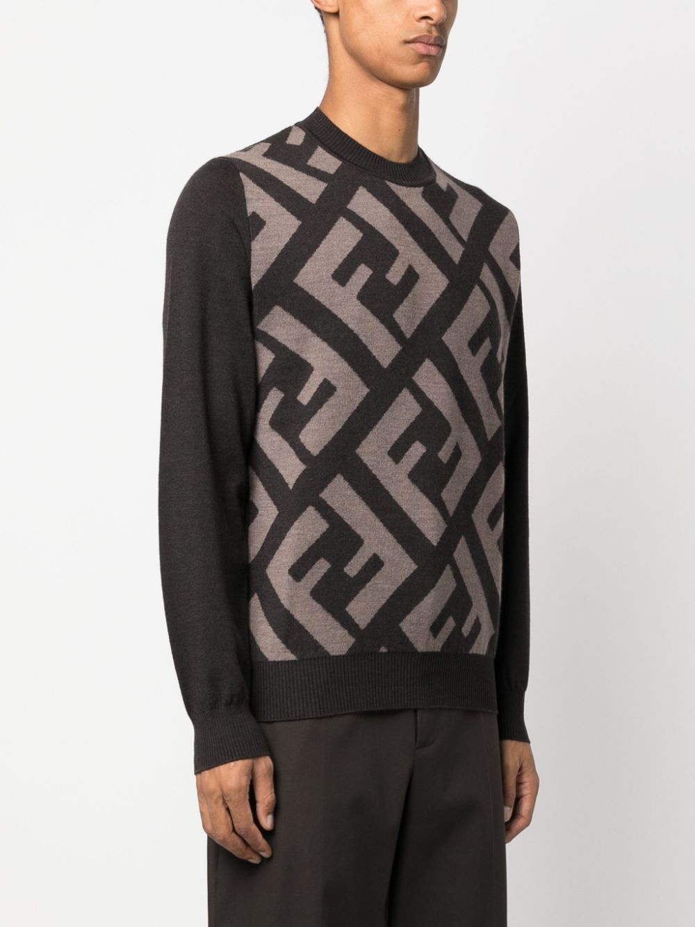 monogram-pattern wool jumper - 3