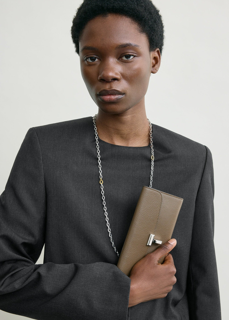 TOTEME T-lock grained-leather wallet dark taupe outlook