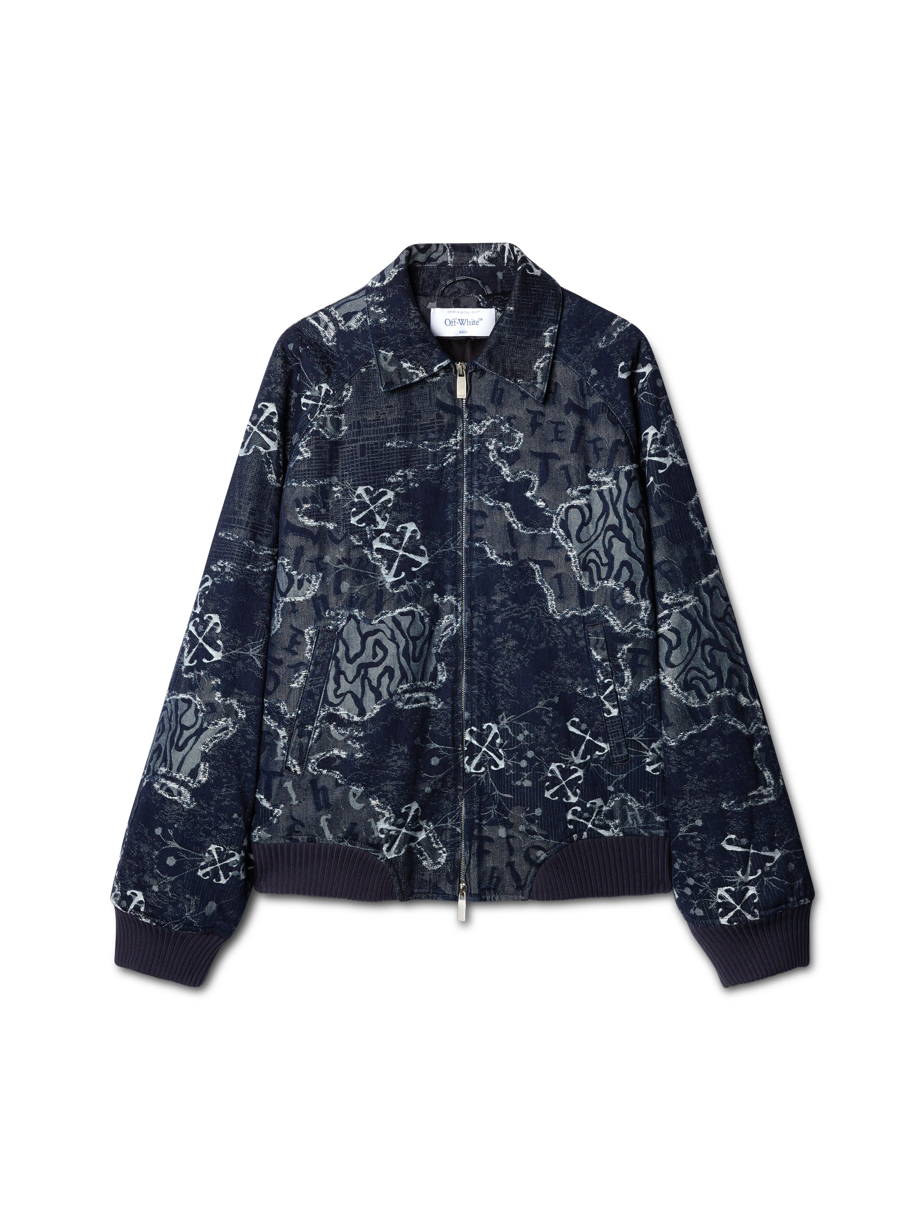 Blue Camo Jacquard Denim Bomber Jacket - 1