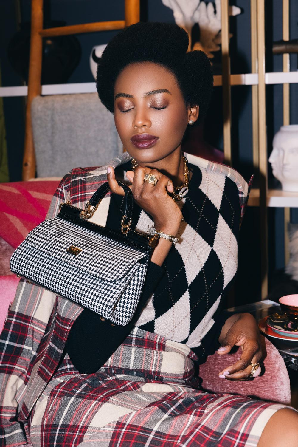 Elongated Sicily Bag - Houndstooth - 2