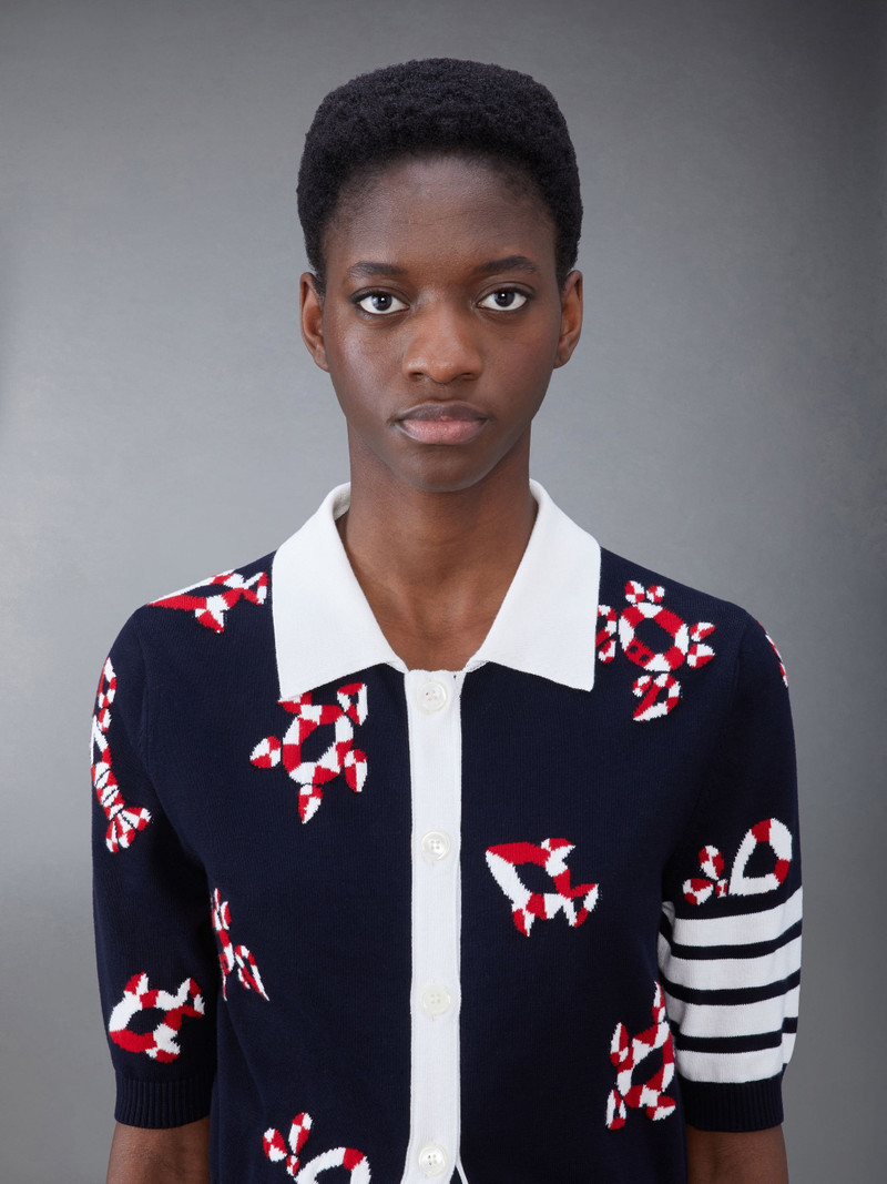 4-Bar intarsia knit polo cardigan 4