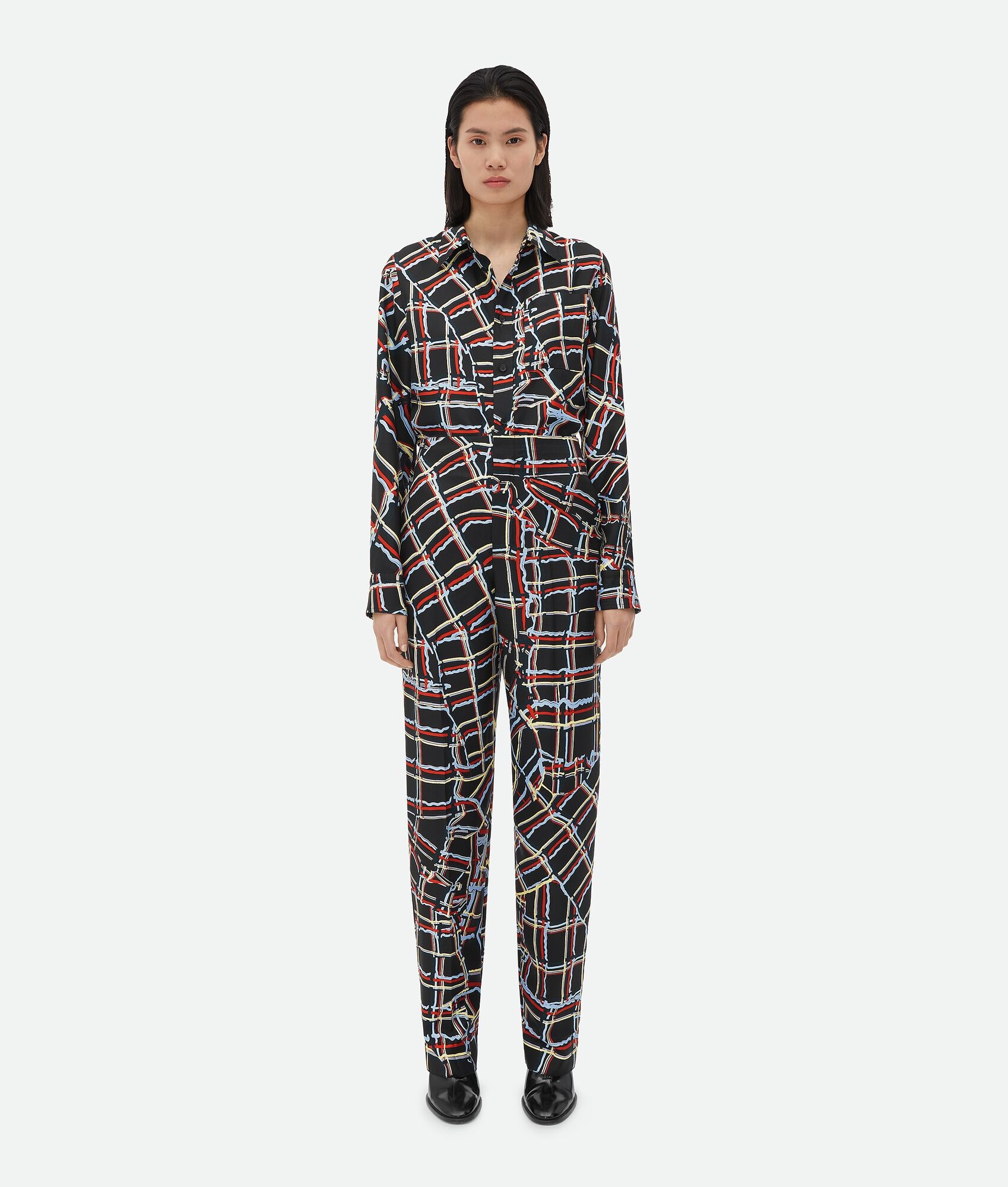 Distorted Check Printed Silk Shirt - 4