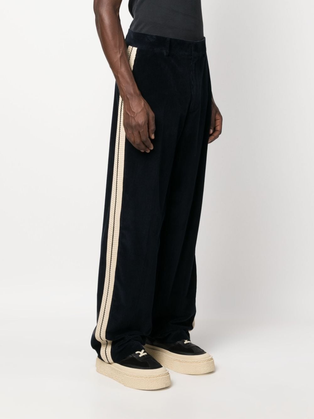 crochet-stripe cotton corduroy trousers - 3