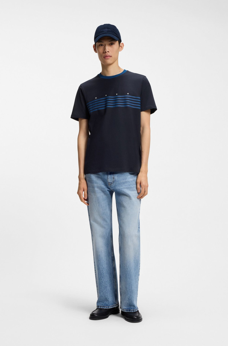 HUGO COTTON T-SHIRT WITH PRINTED STRIPES outlook