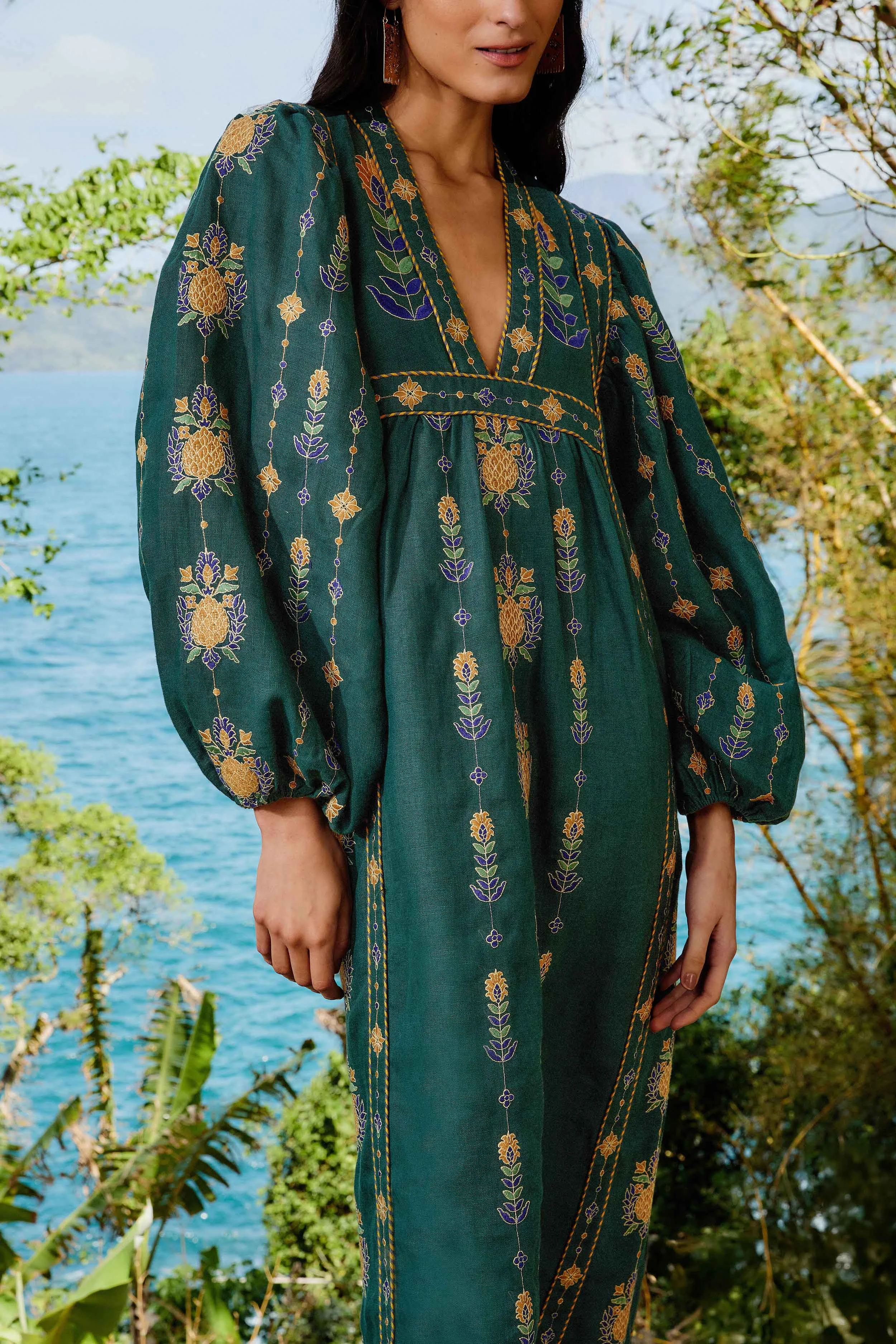 green pineapple dress Green Pineapple Garden Long Sleeve Mini Dress – FARM Rio main image 0