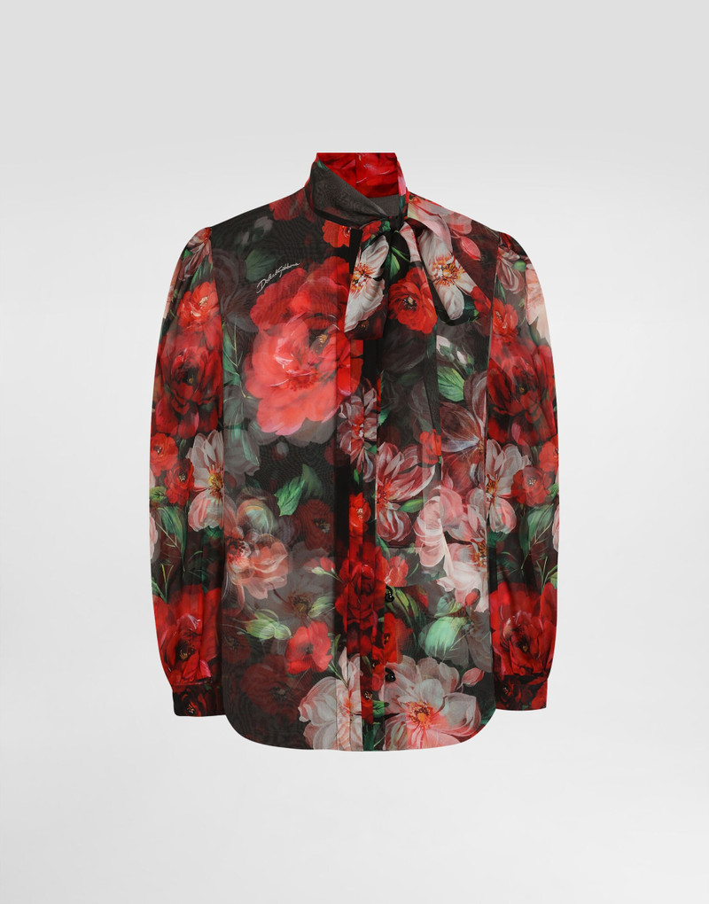 Chiffon pussy-bow shirt with floral print - 1