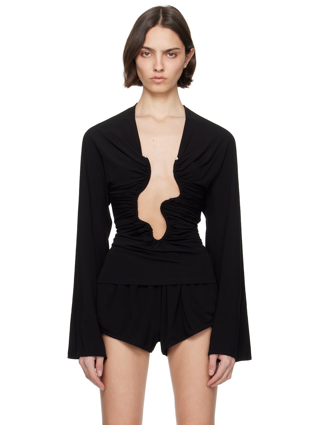 Black Salacia Ruched Long Sleeve Top - 1