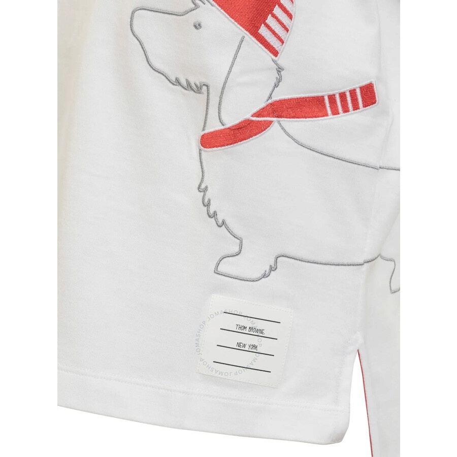 Thom Browne Ladies Dog-Embroidered Cotton T-Shirt - 3