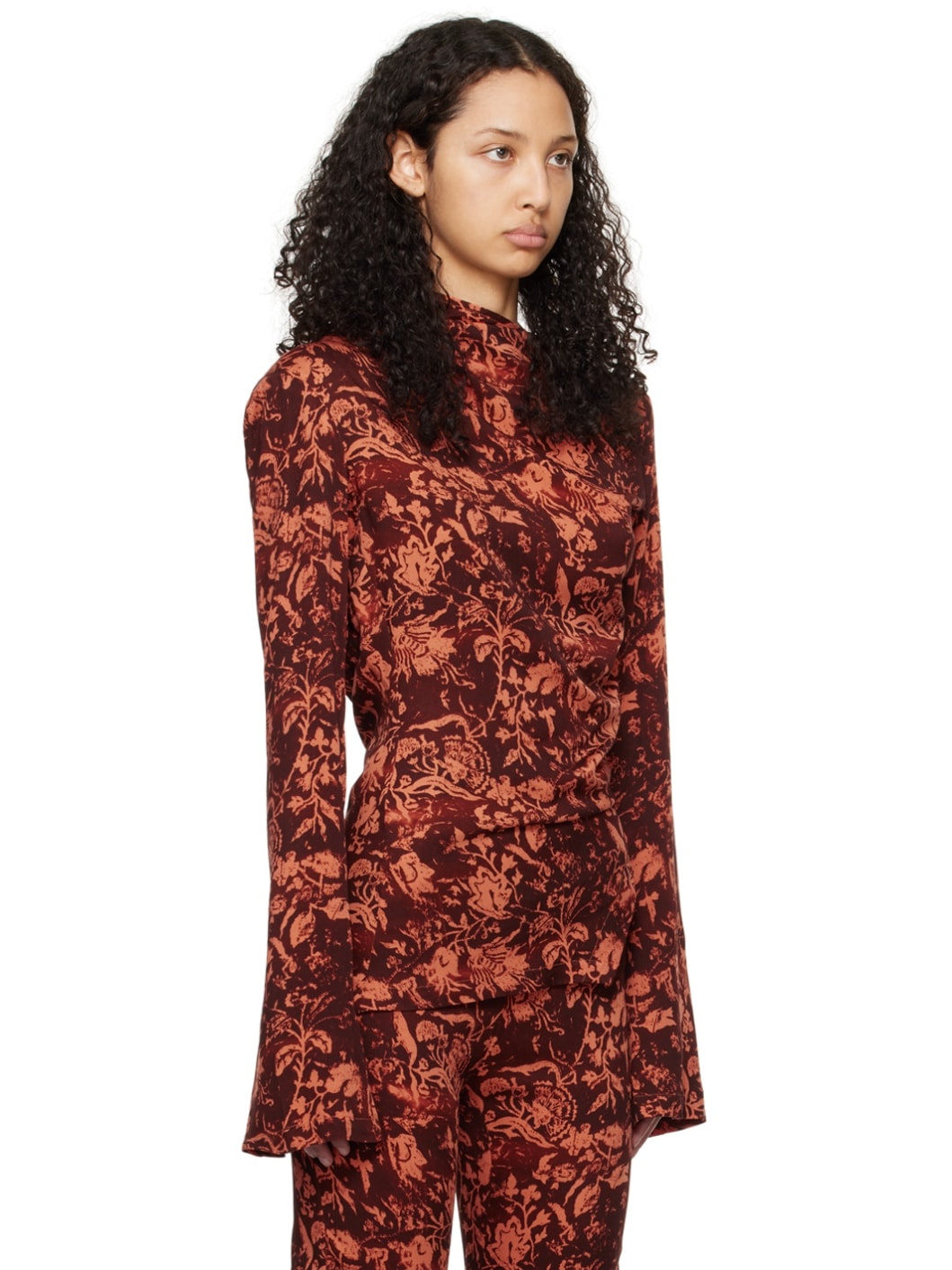 Brown & Orange Asymmetric Blouse - 2