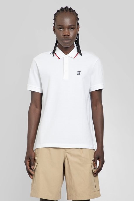 Burberry men's white icon stripe placket cotton piqué polo shirt - 1