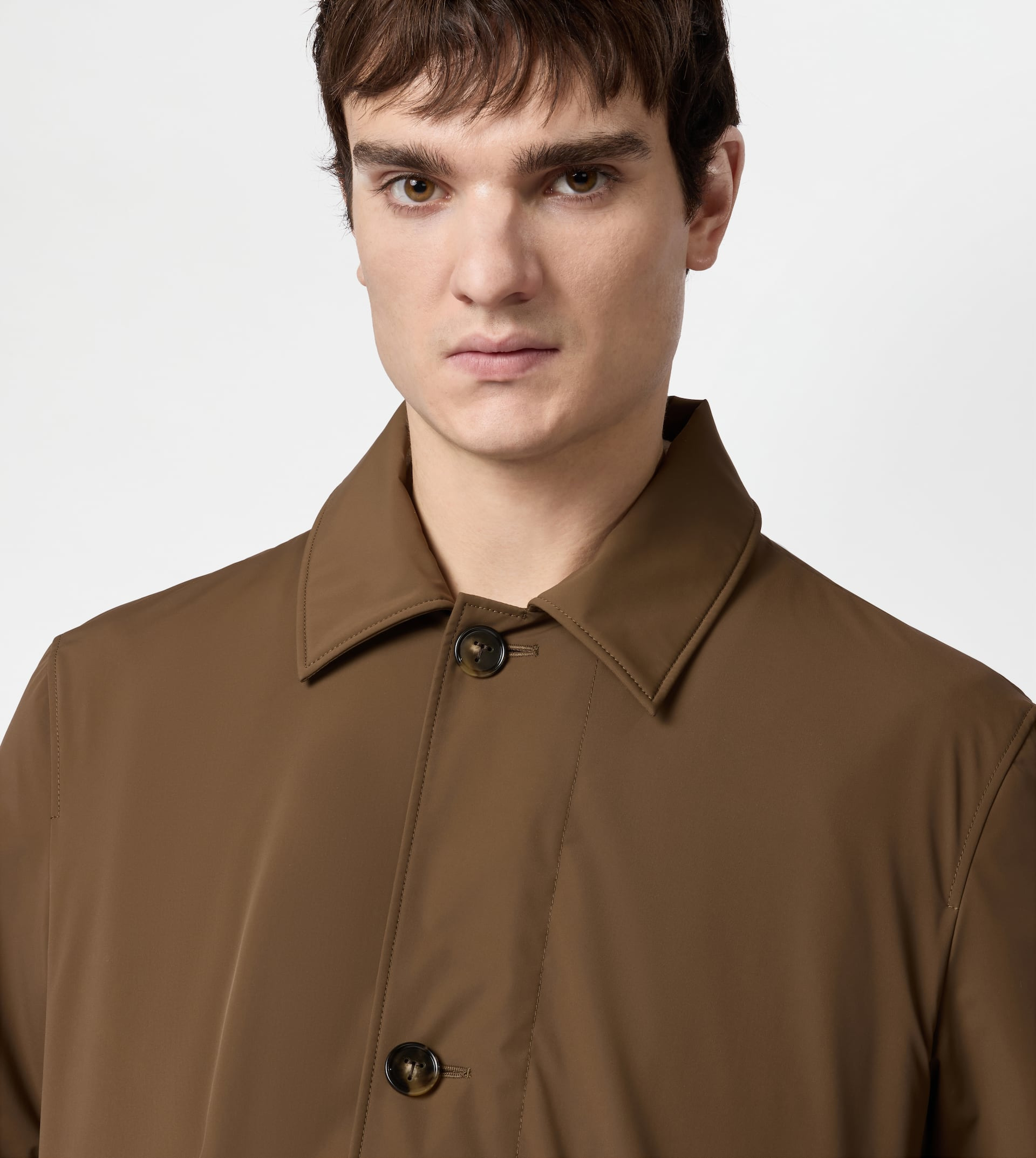 CAR COAT IN STRETCH NYLON - BROWN - 5