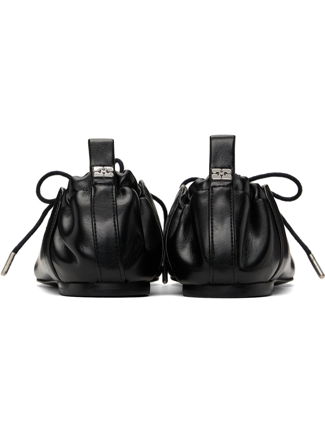 Black Oleatex Lace-Up Ballerina Flats - 2