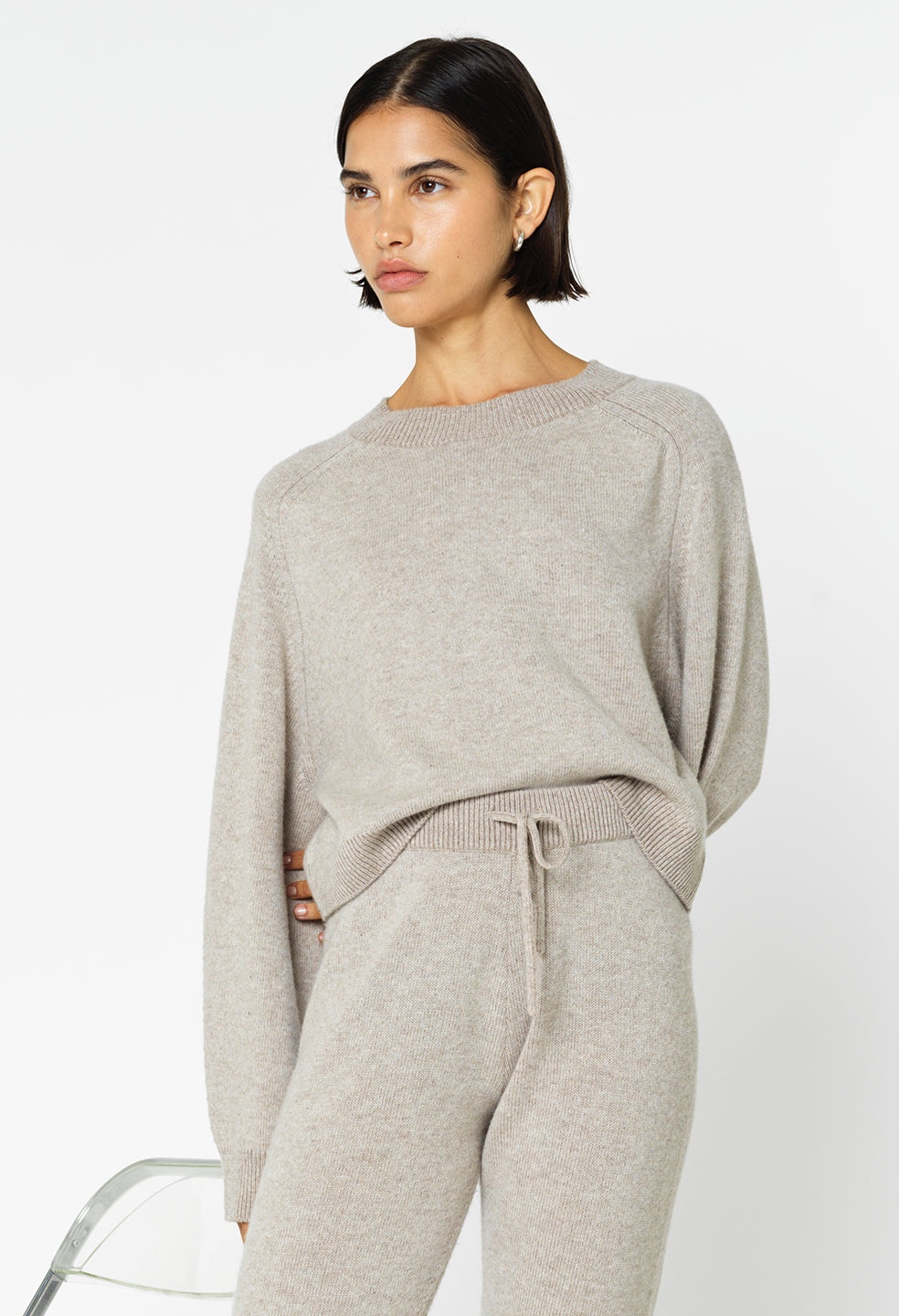 TWO TONE CASHMERE CREW - 1