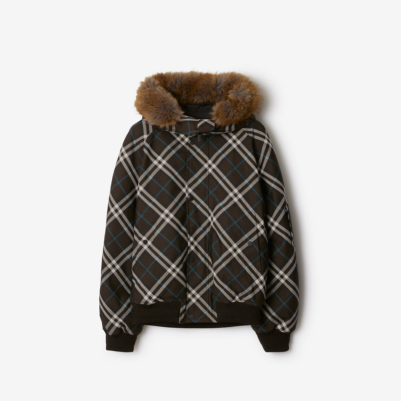 Faux Fur Trim Check Bomber Jacket 1