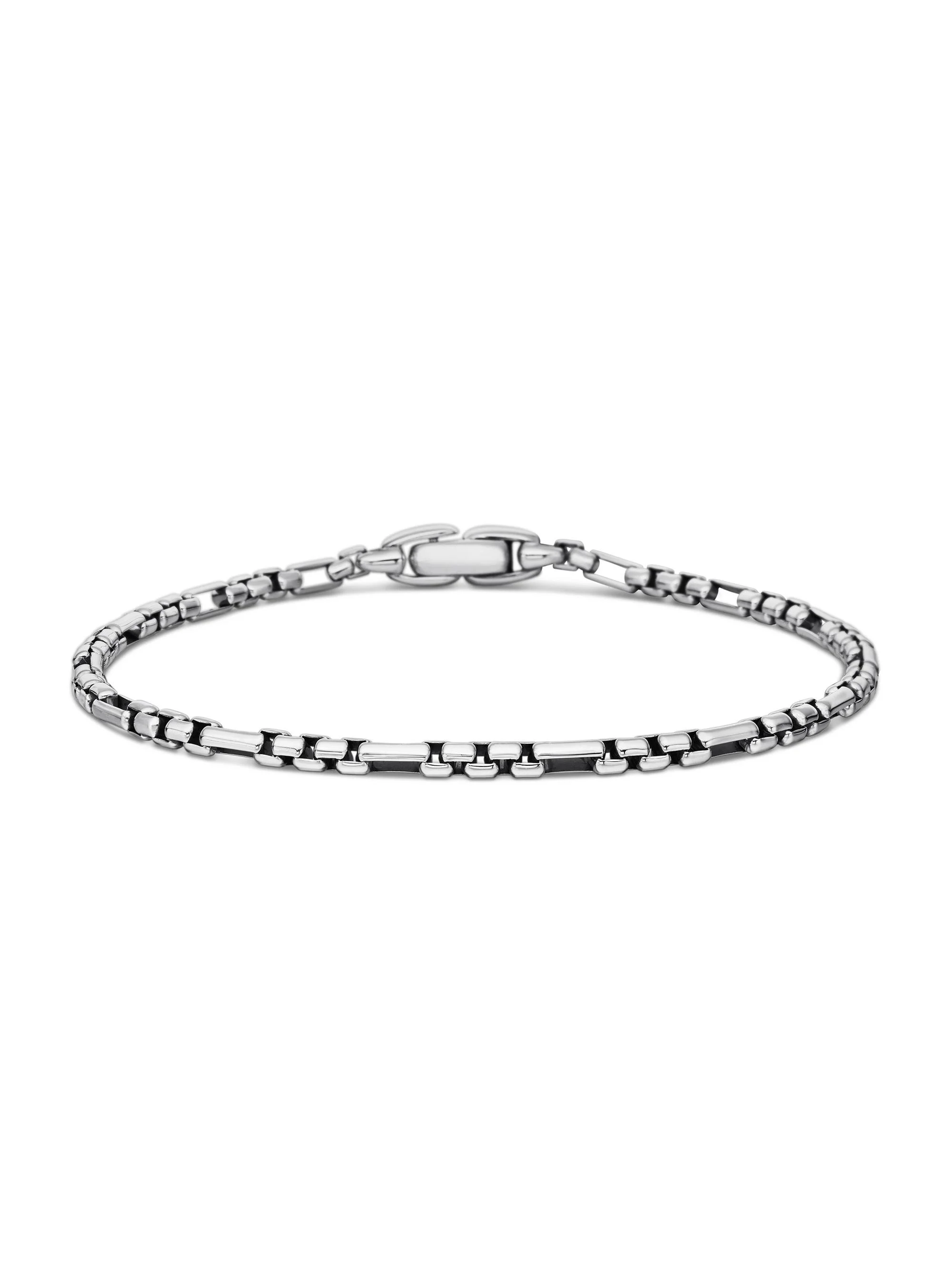 Men's Open Station Box Chain Bracelet in Sterling Silver, 3MM - Sterling Silver - 1