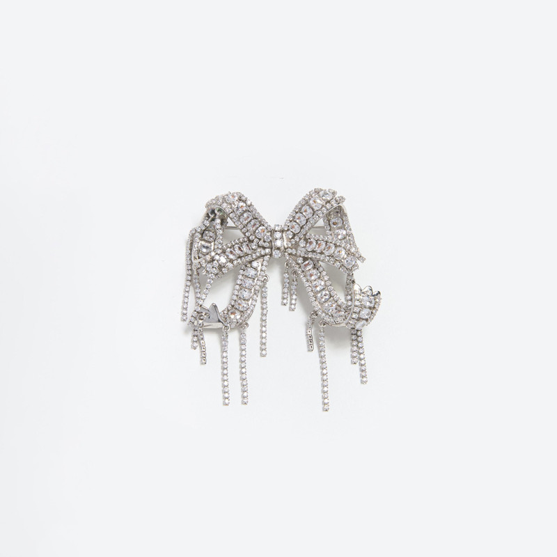 Crystal Embellished Bow Brooch - 1