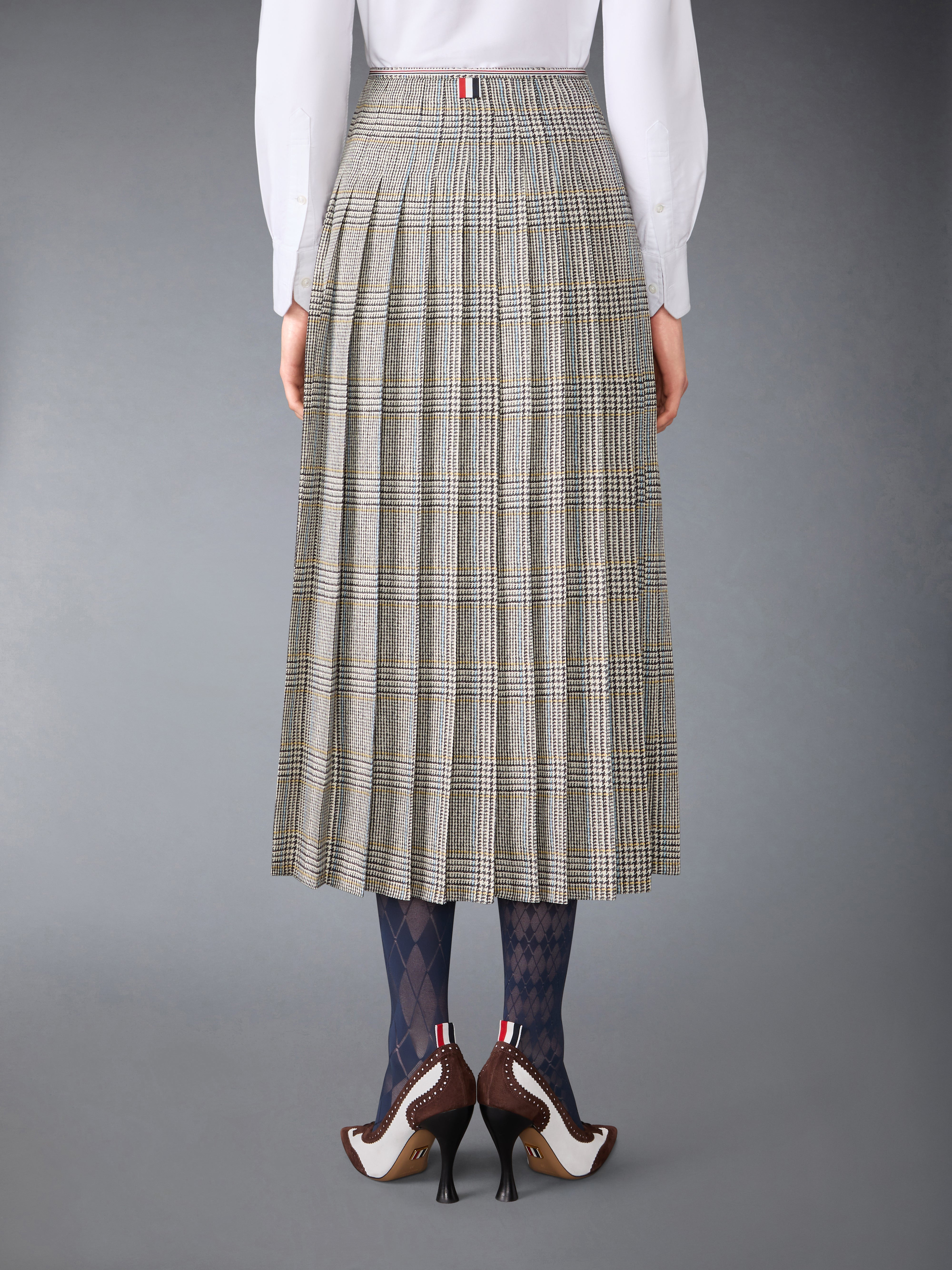HUNTING TWEED SILK TWILL PLEATED SKIRT - 4