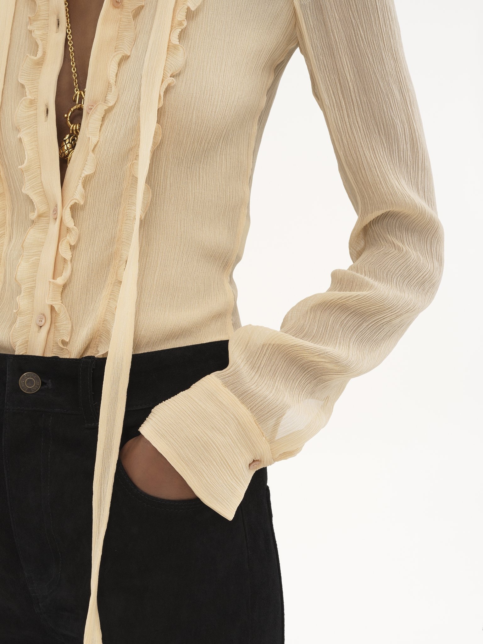 RUFFLED FITTED BLOUSE IN SILK CRÊPON - 6