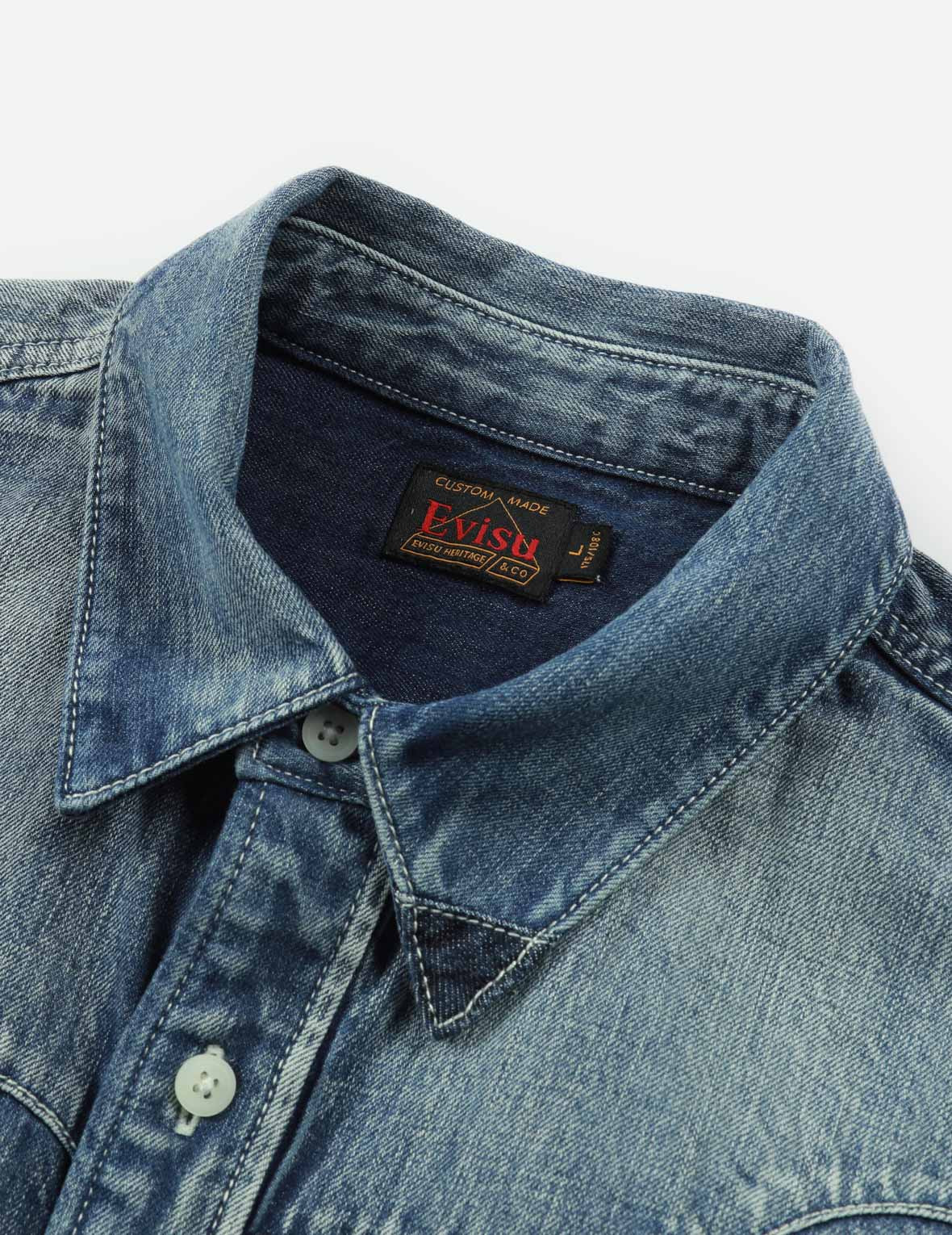 SEAGULL PRINT AND MULTI-PATCHES LOOSE FIT DENIM SHIRT - 10