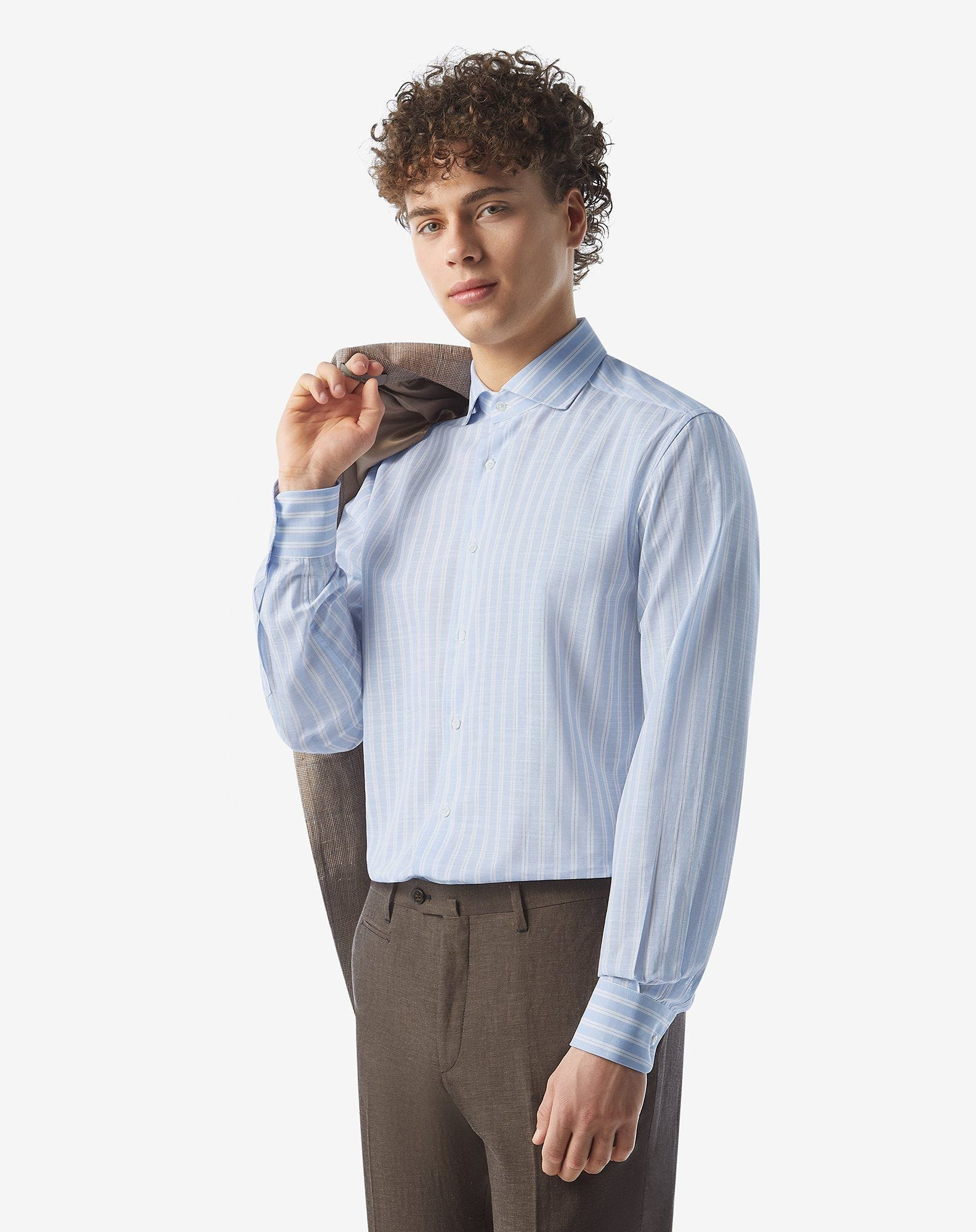 Cotton shirt with light blue striped pattern - 2