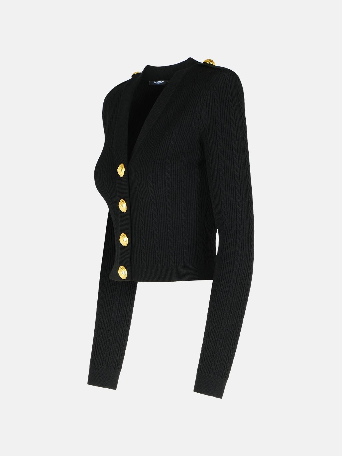 BLACK TWISTED KNIT LONG-SLEEVED CARDIGAN - 2