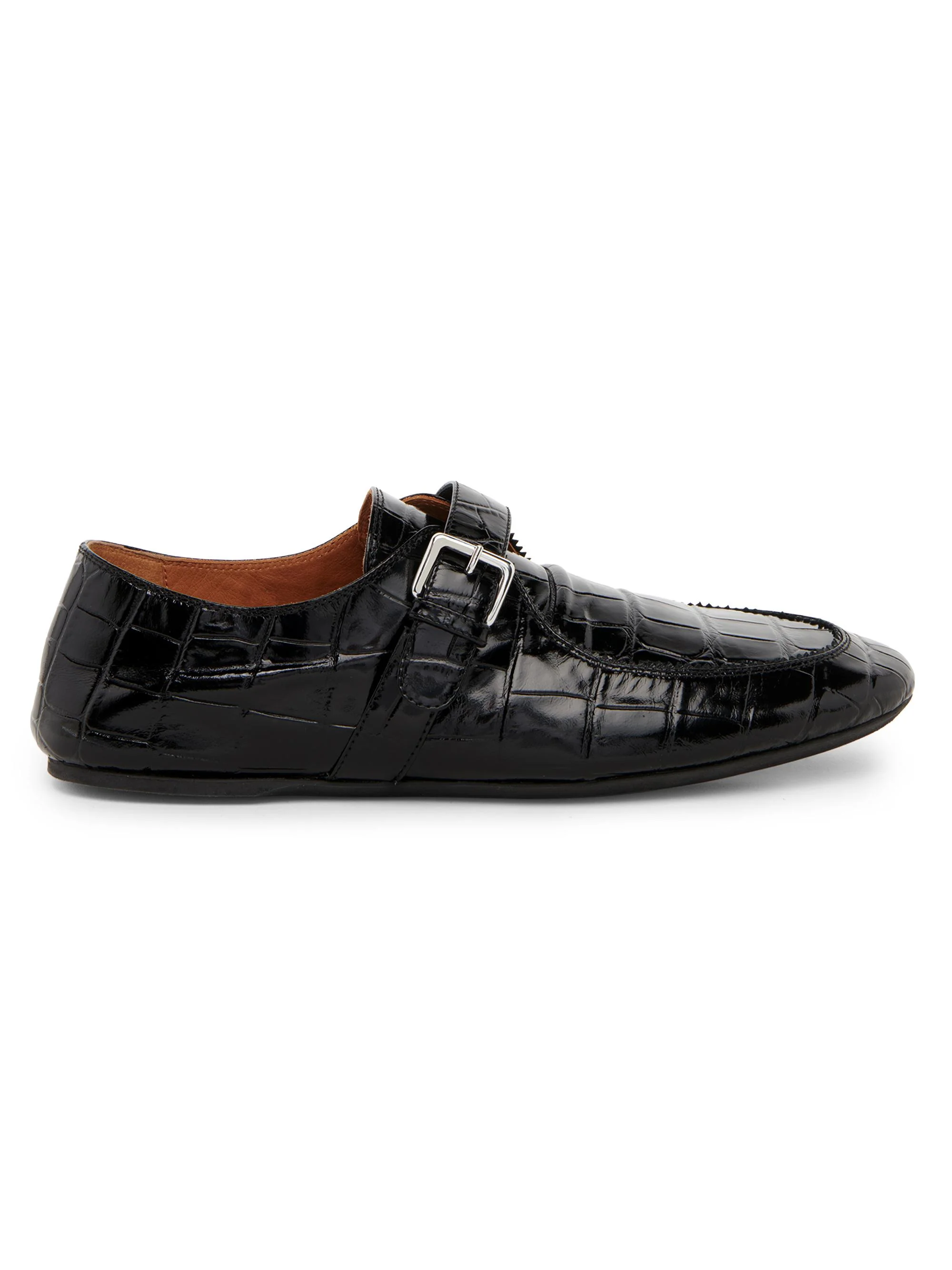 Men's Moc Toe Croc-Embossed Patent Leather Loafers - Black - 1