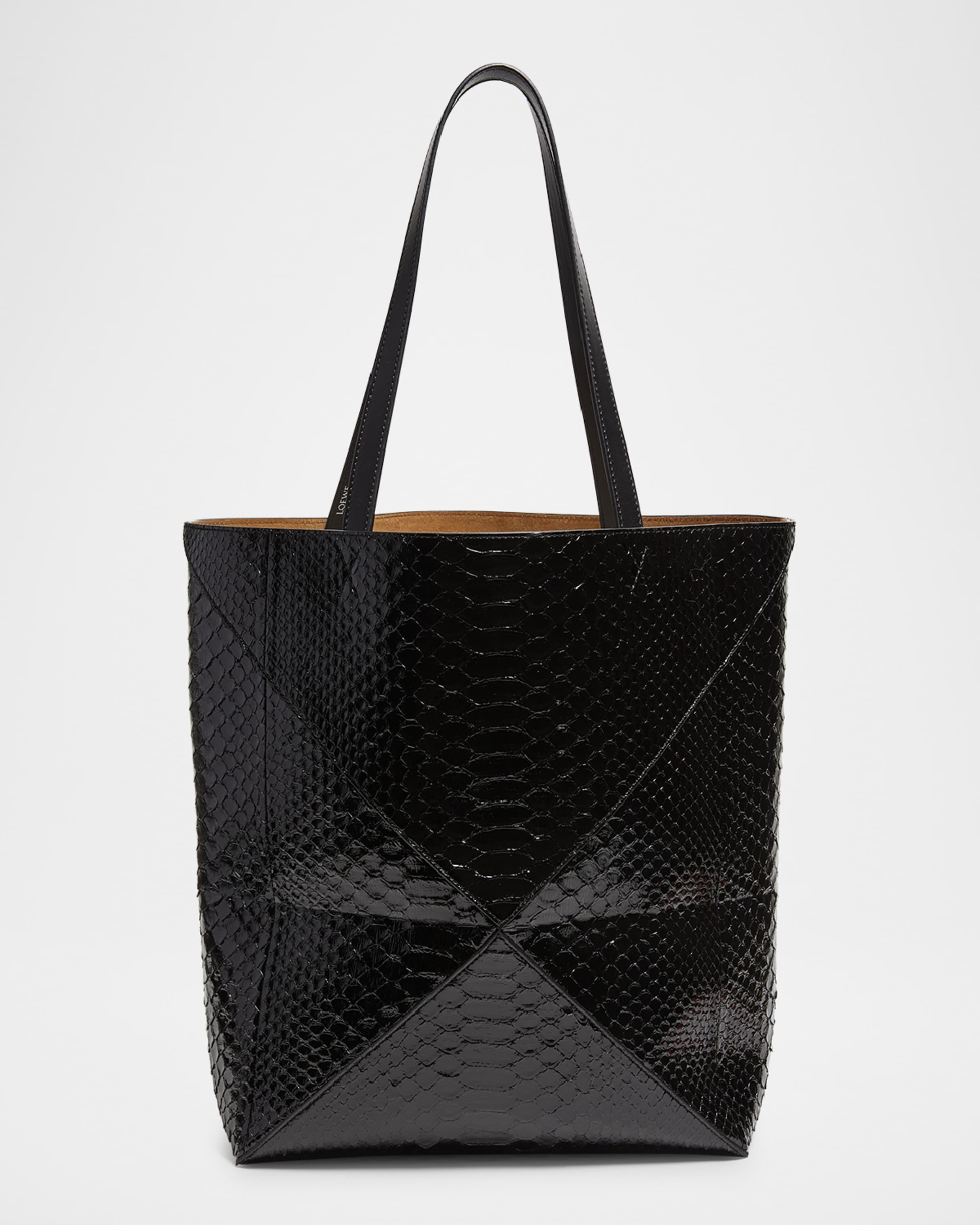 Puzzle Fold Large Patent Python-Embossed Tote Bag - 1