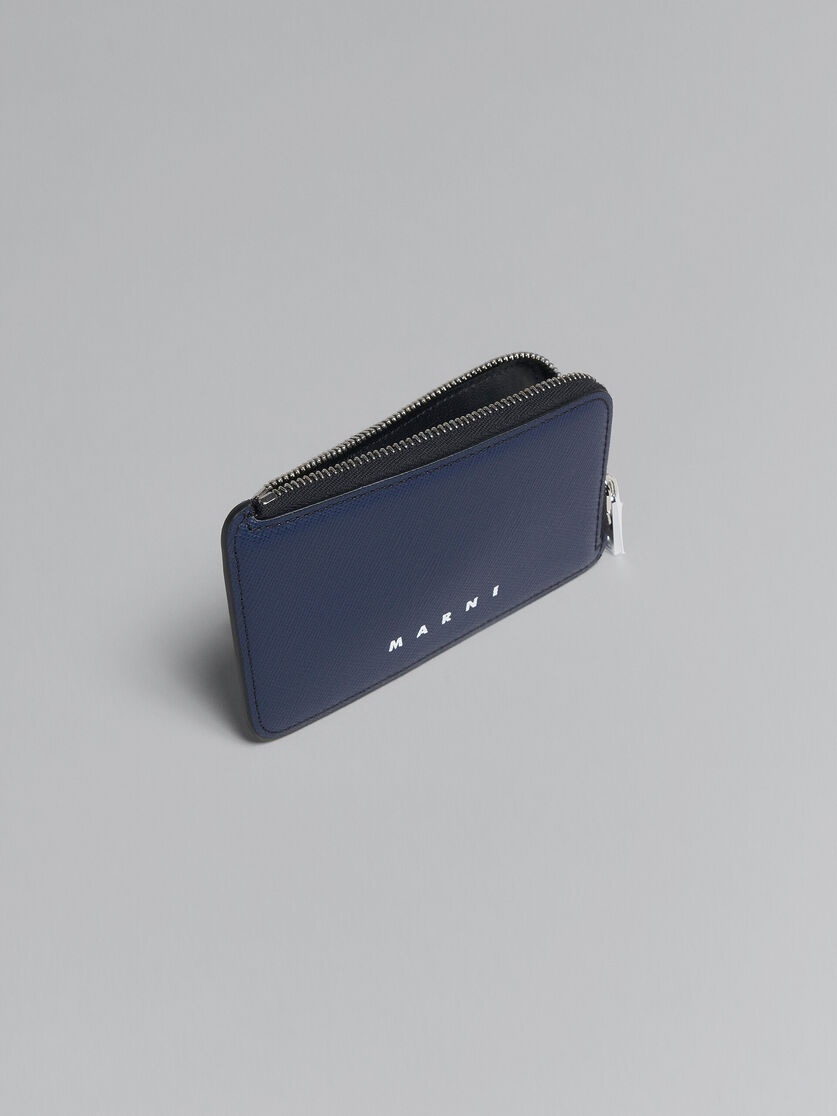 BLUE AND PINK SAFFIANO LEATHER ZIP-AROUND CARD CASE - 2