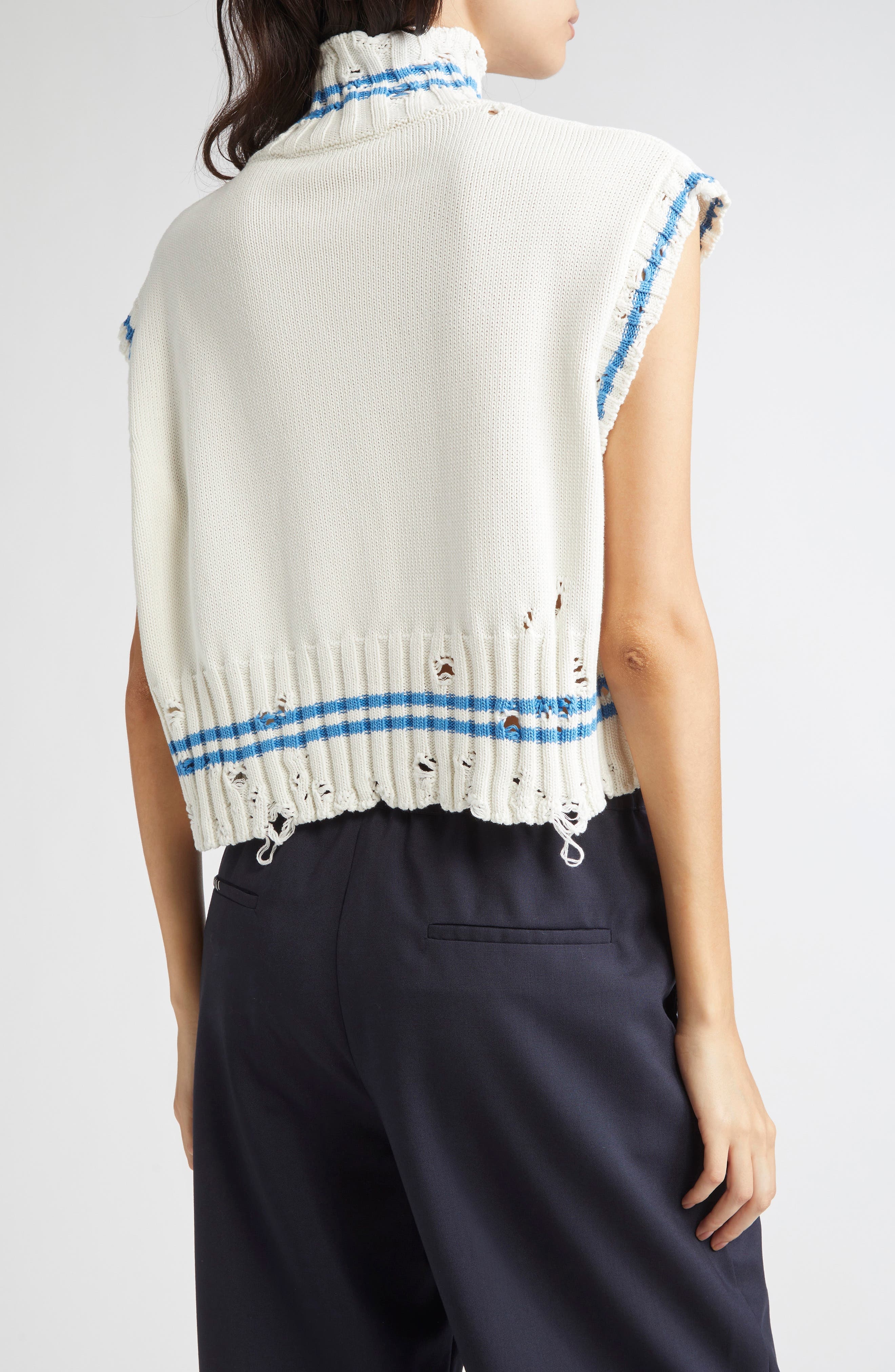 Marni Mending Logo Distressed Boxy Cotton Turtleneck Sweater in V2W01 Lily White at Nordstrom - 3