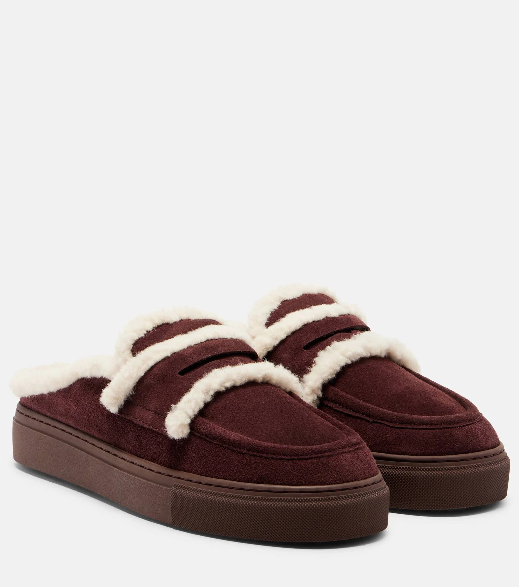 Shearling-trimmed suede mules - 1