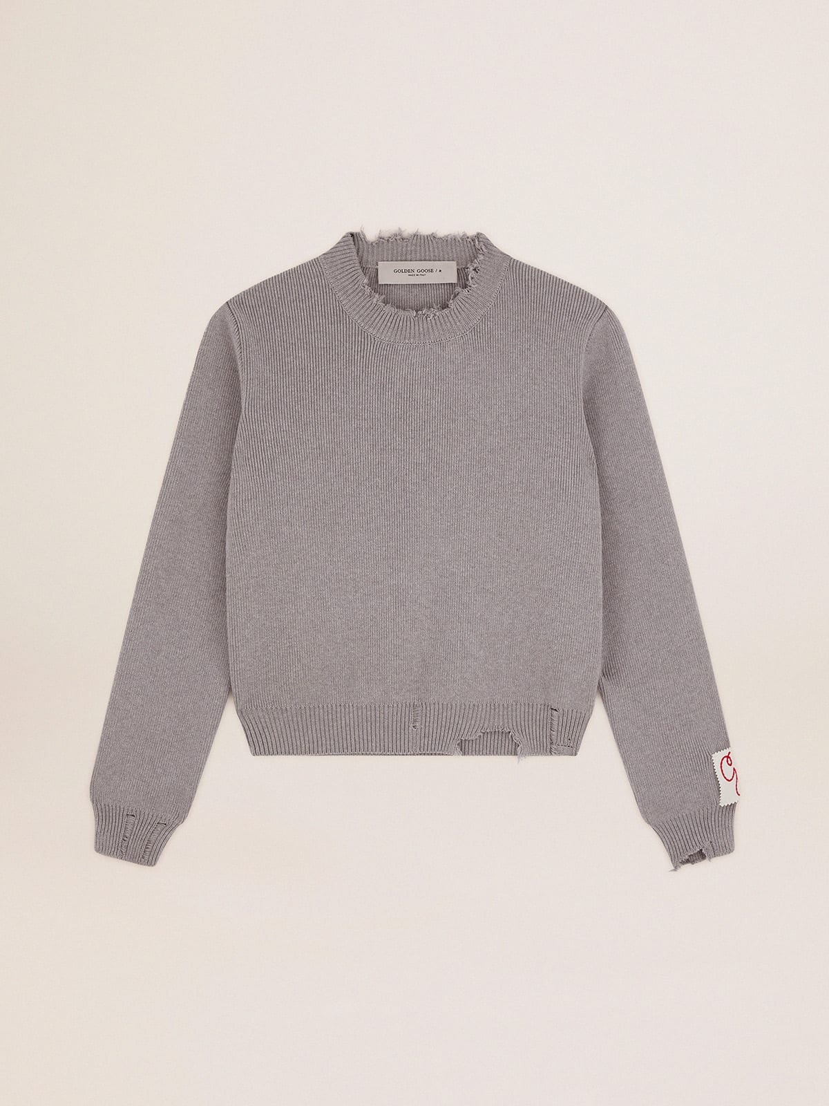 Women's round-neck sweater in gray cotton - 1