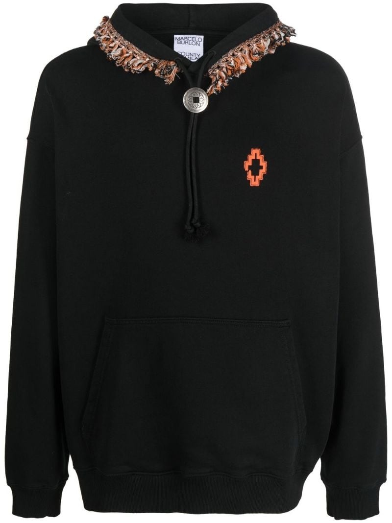 fringed-trim pullover hoodie - 1