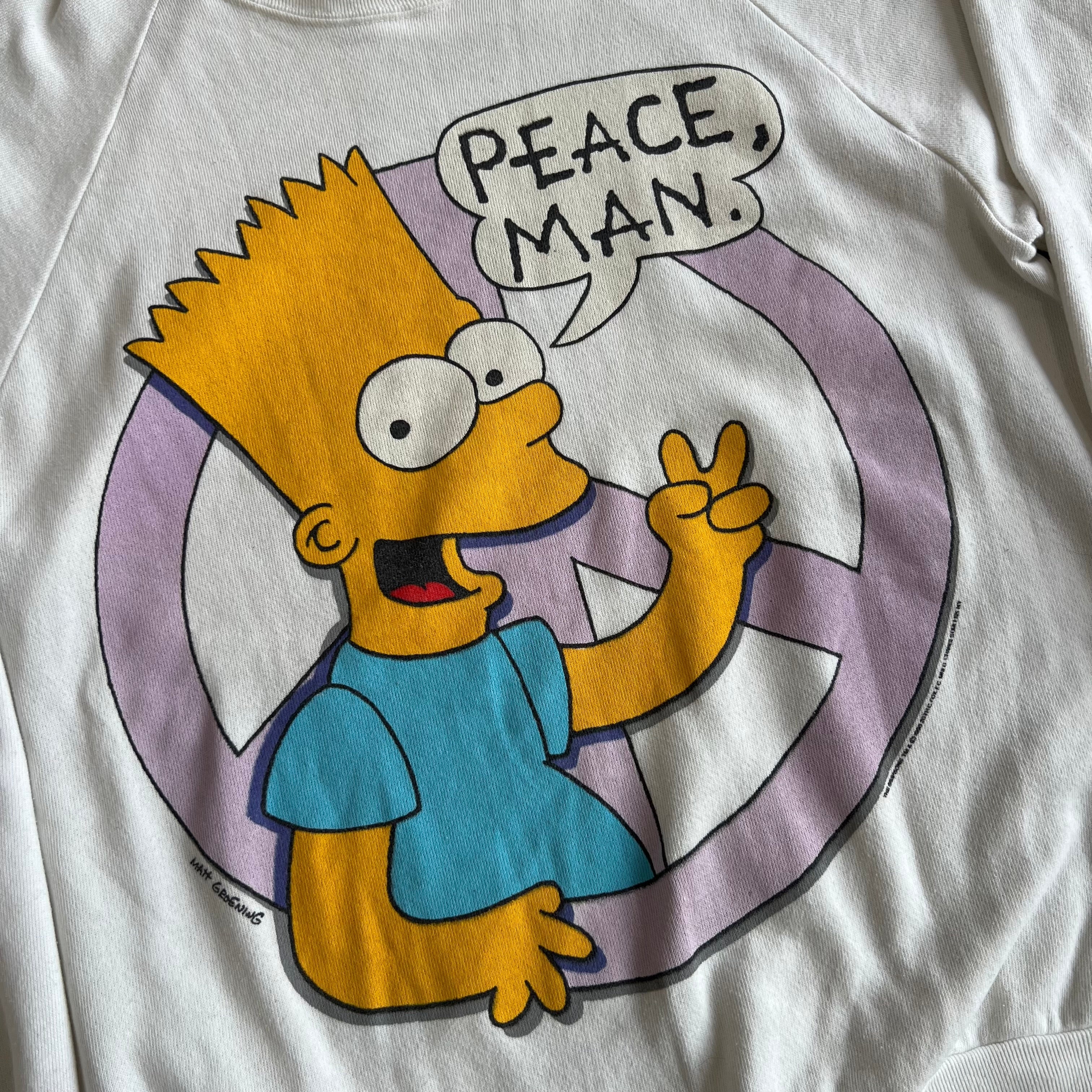 Final Blow - Vintage 1990 Bart Simpson “Peace Man” Crewneck Sweatshirt SZ L - 3