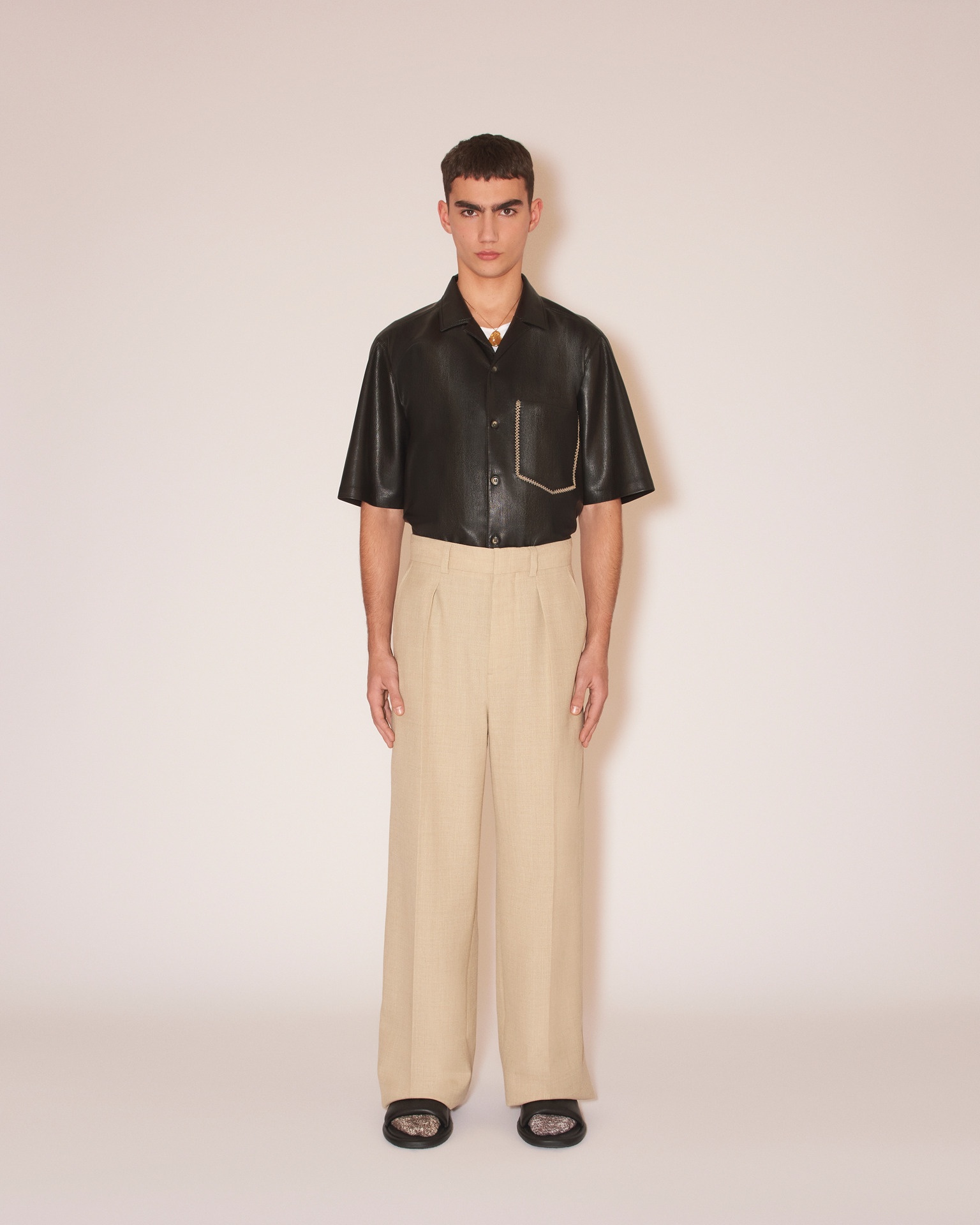 BODIL - Vegan leather merrow-stitch shirt - Black - 2