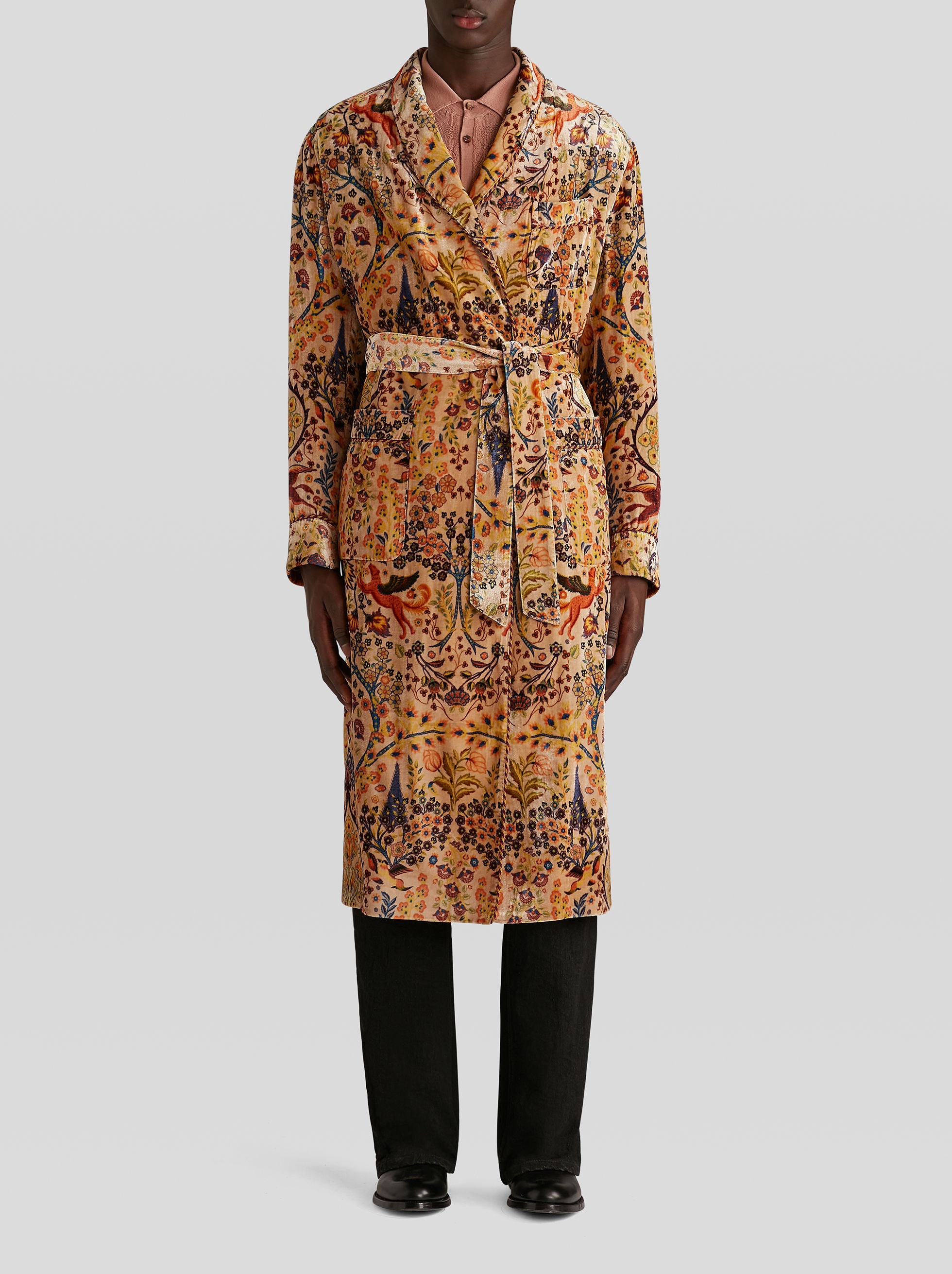 FLORAL VELVET ROBE COAT - 3
