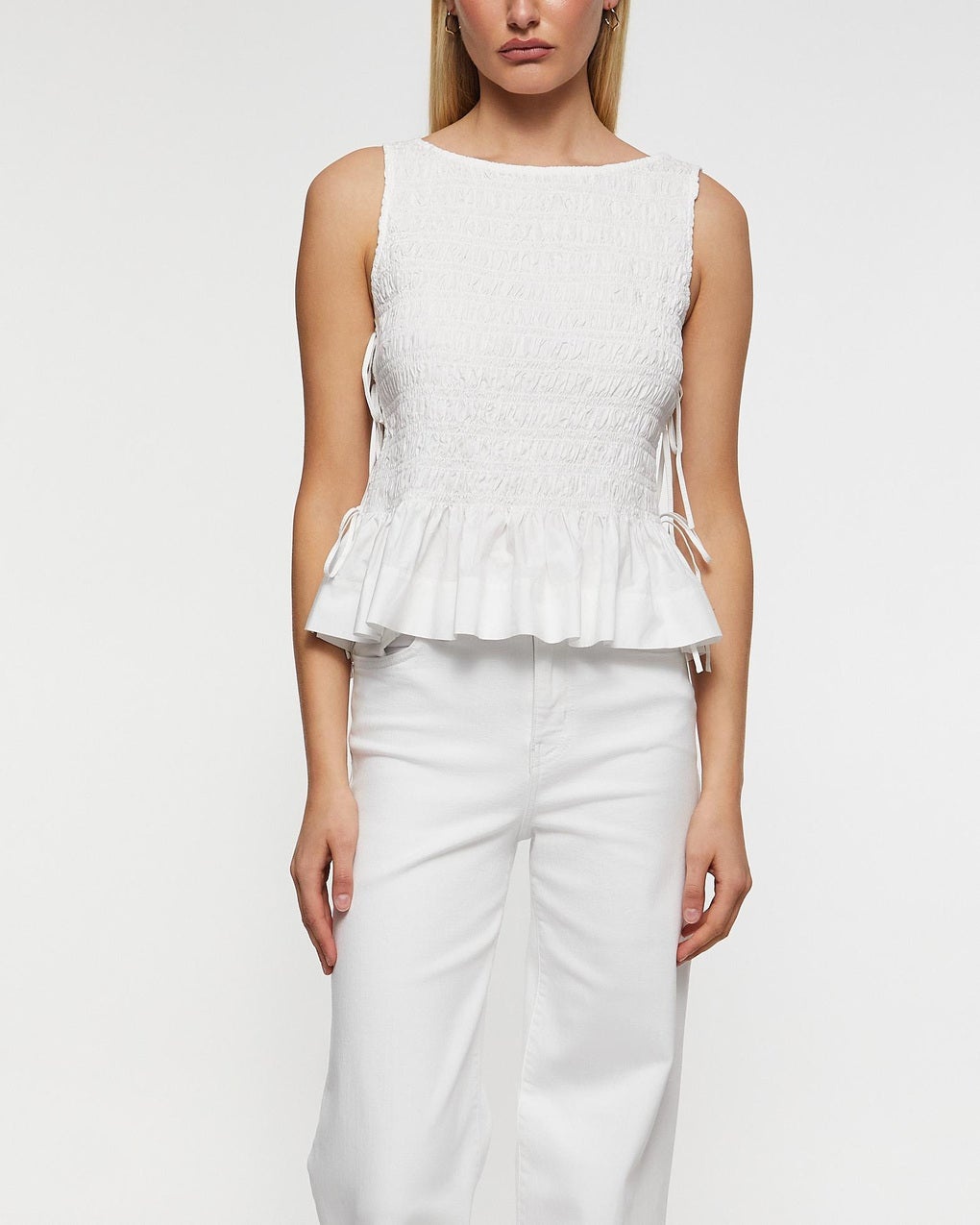 Top Cotton Poplin Smock Tie String White - 2