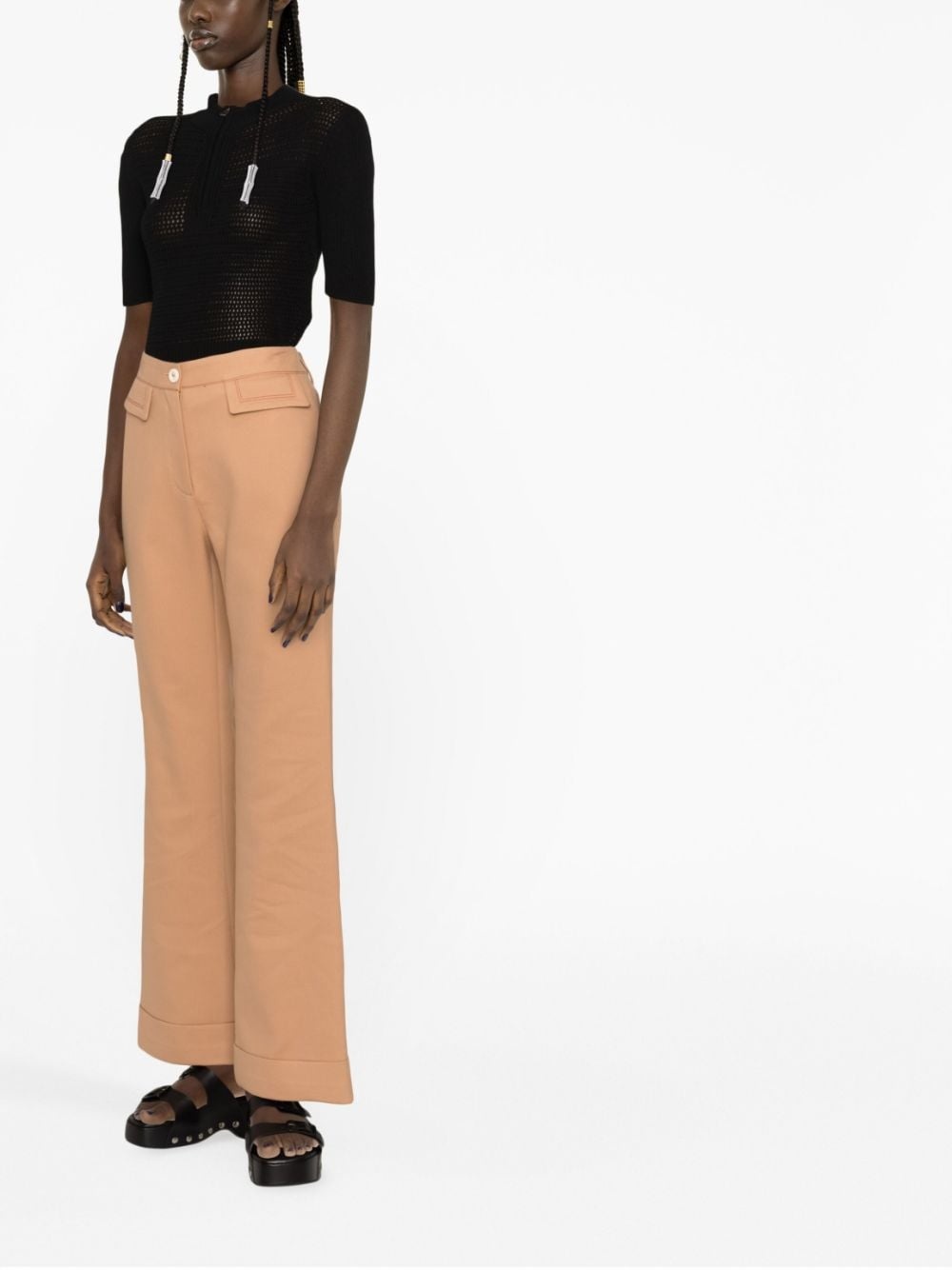 high-waisted flared cotton trousers - 4