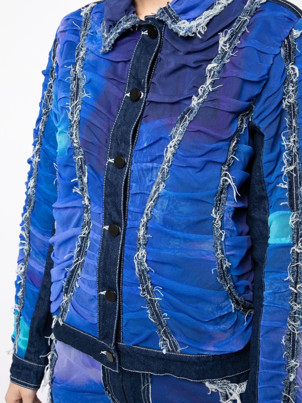 ruched frayed denim jacket - 5