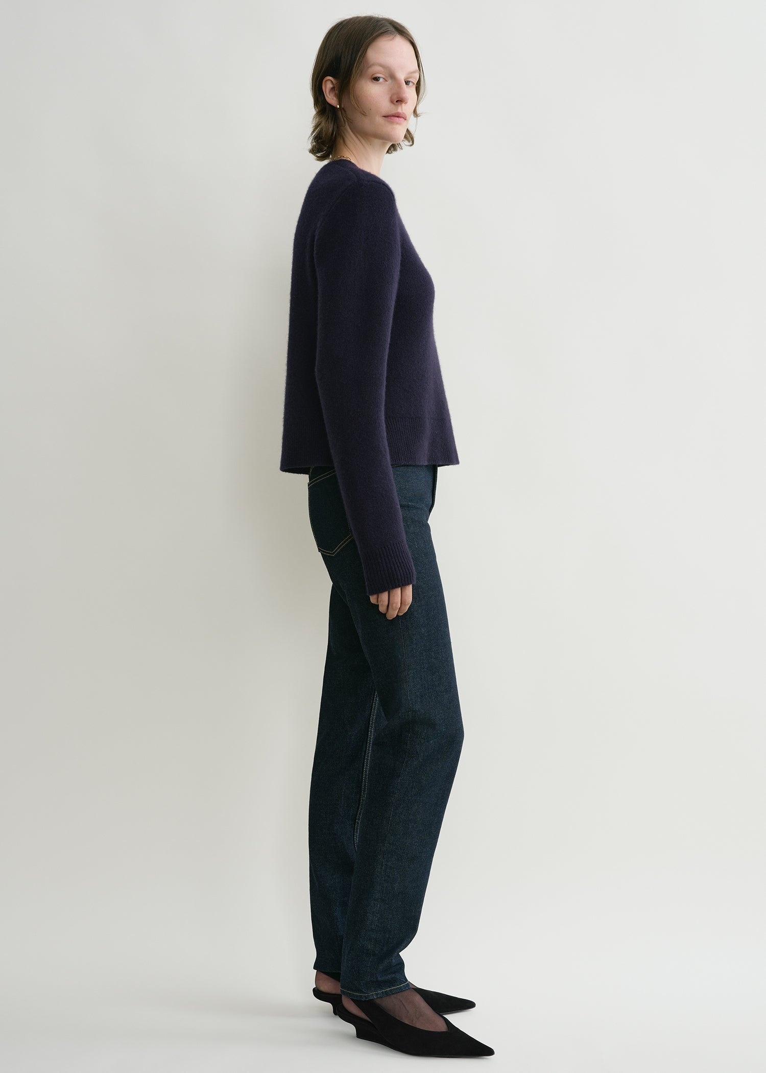 Cropped crew-neck knit navy - 3