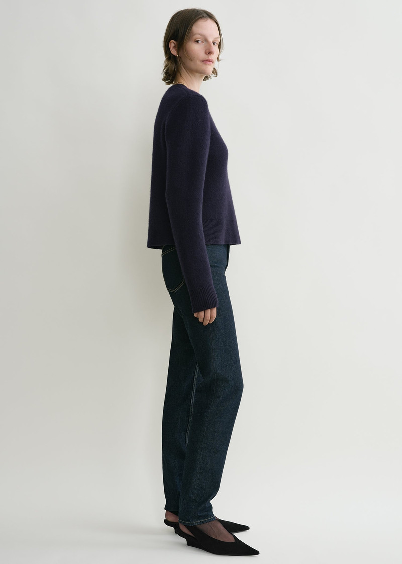 Cropped crew-neck knit navy 3