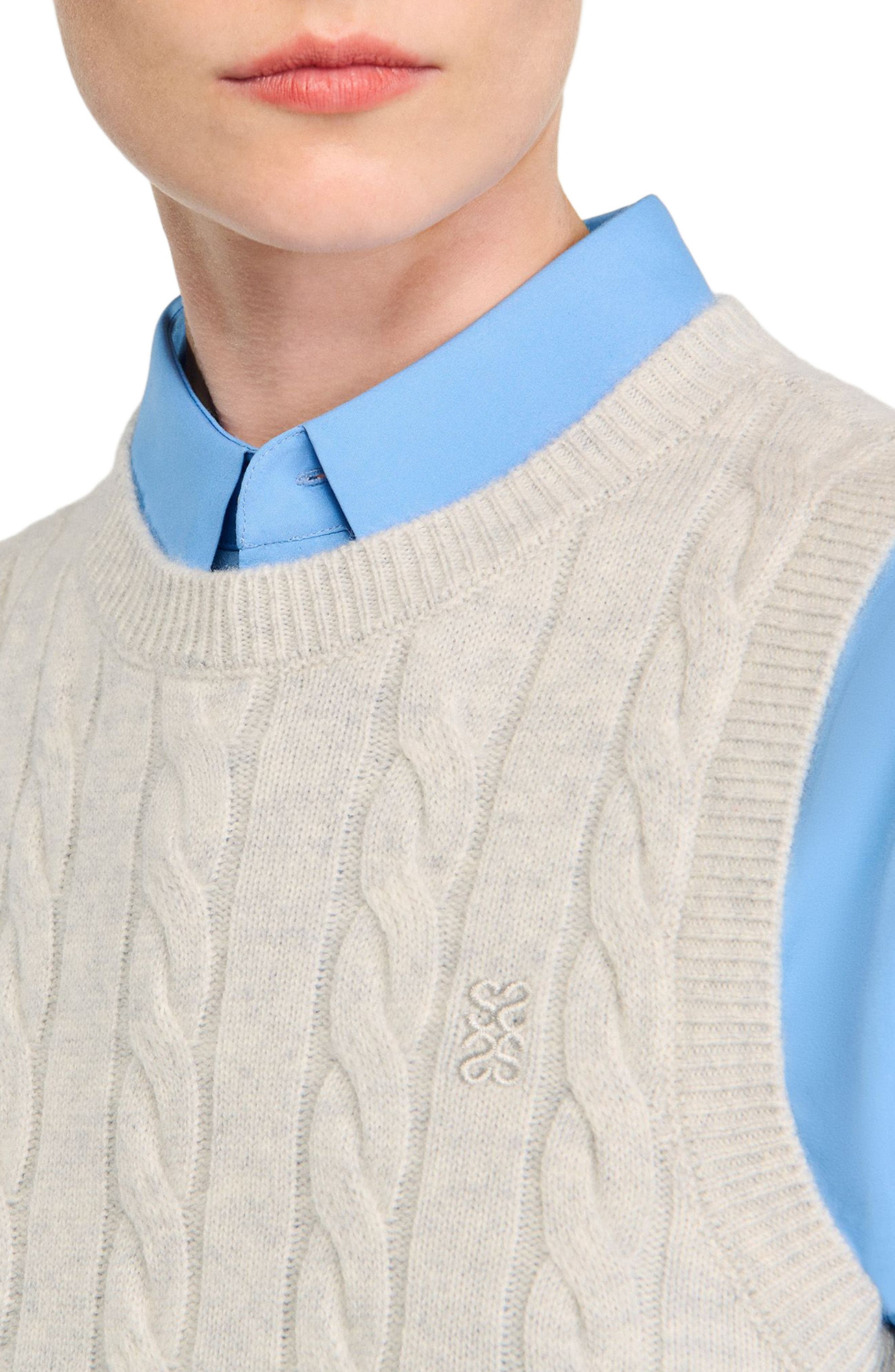 SANDRO Sleeveless cropped cable knit sweater in Grey at Nordstrom - 5