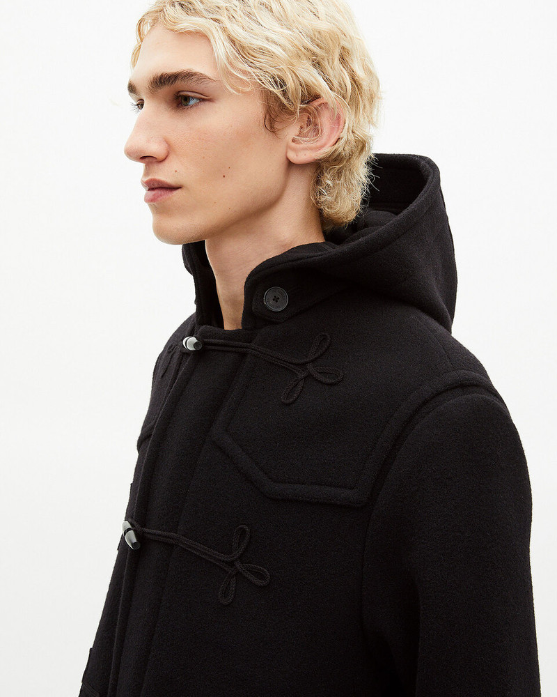 LONG BLACK WOOL COAT WITH BRANDENBURG CLOSURE 5