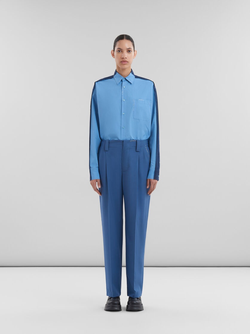 BLUE TROPICAL WOOL PLEATED TROUSERS - 2