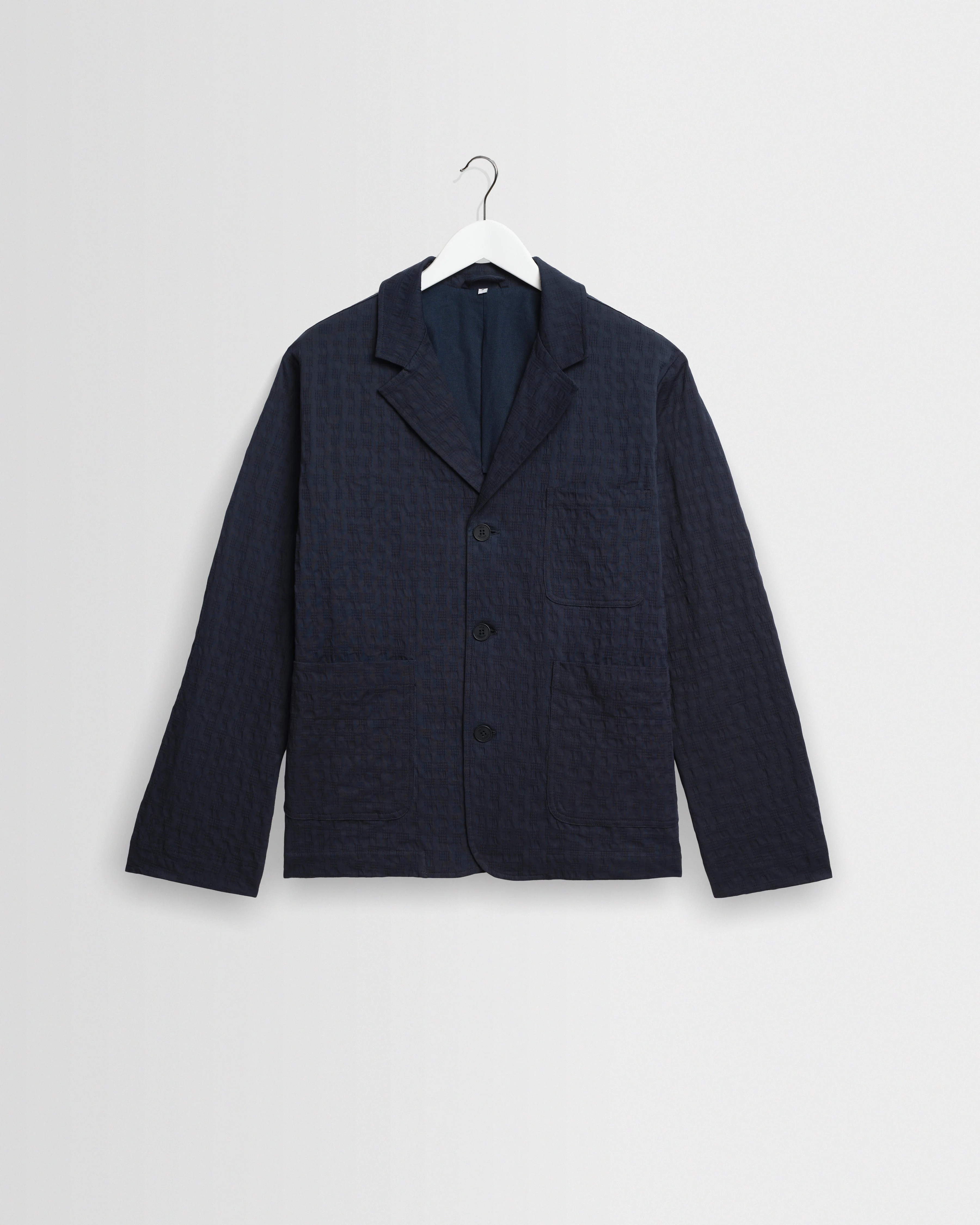 Exmouth - Navy Dobby Cotton Blazer - 1