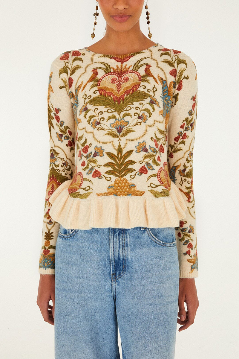 FARM RIO Cream Majestic Hearts Knit Top outlook