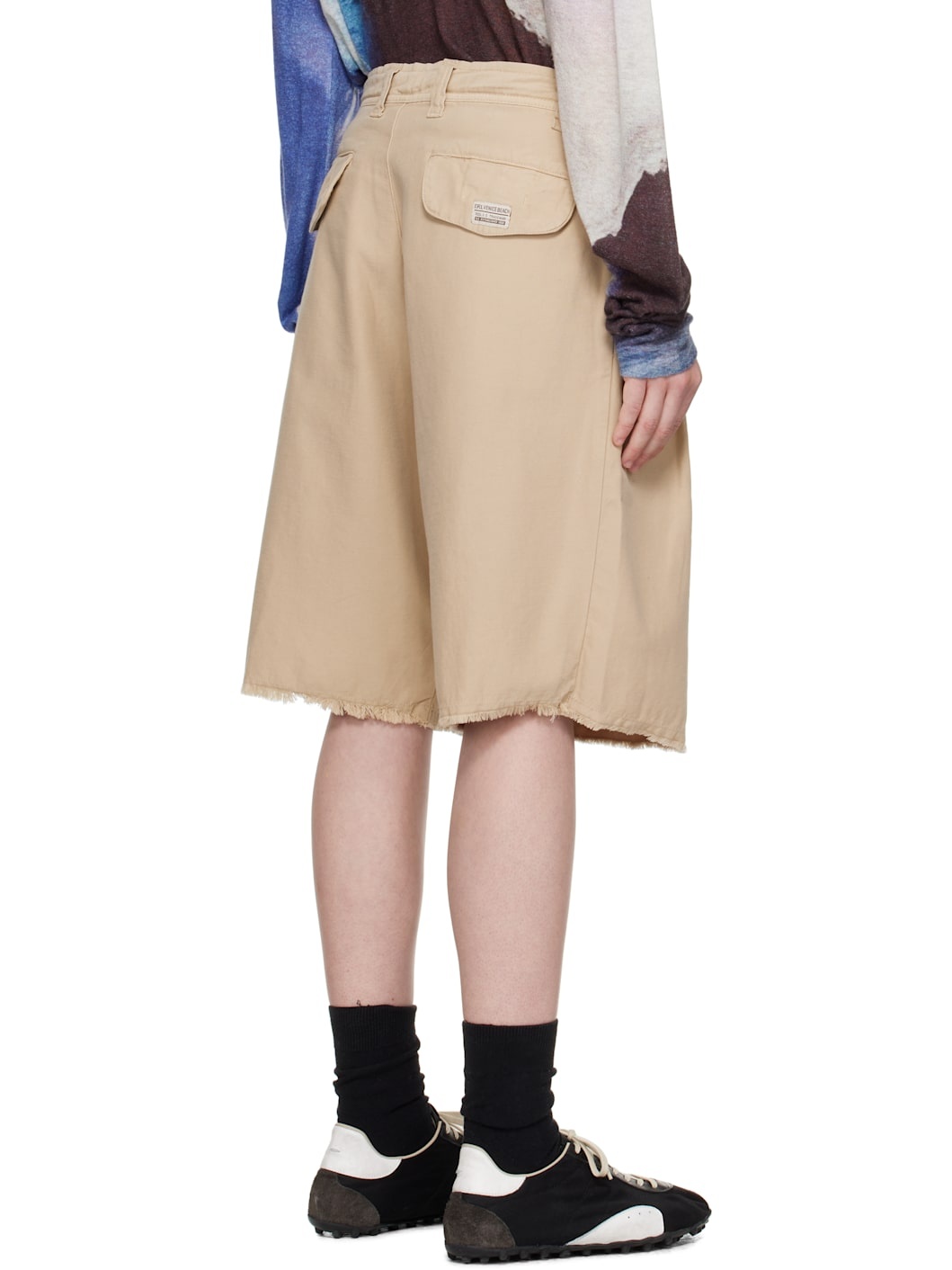 Beige Distressed Chino Shorts - 3