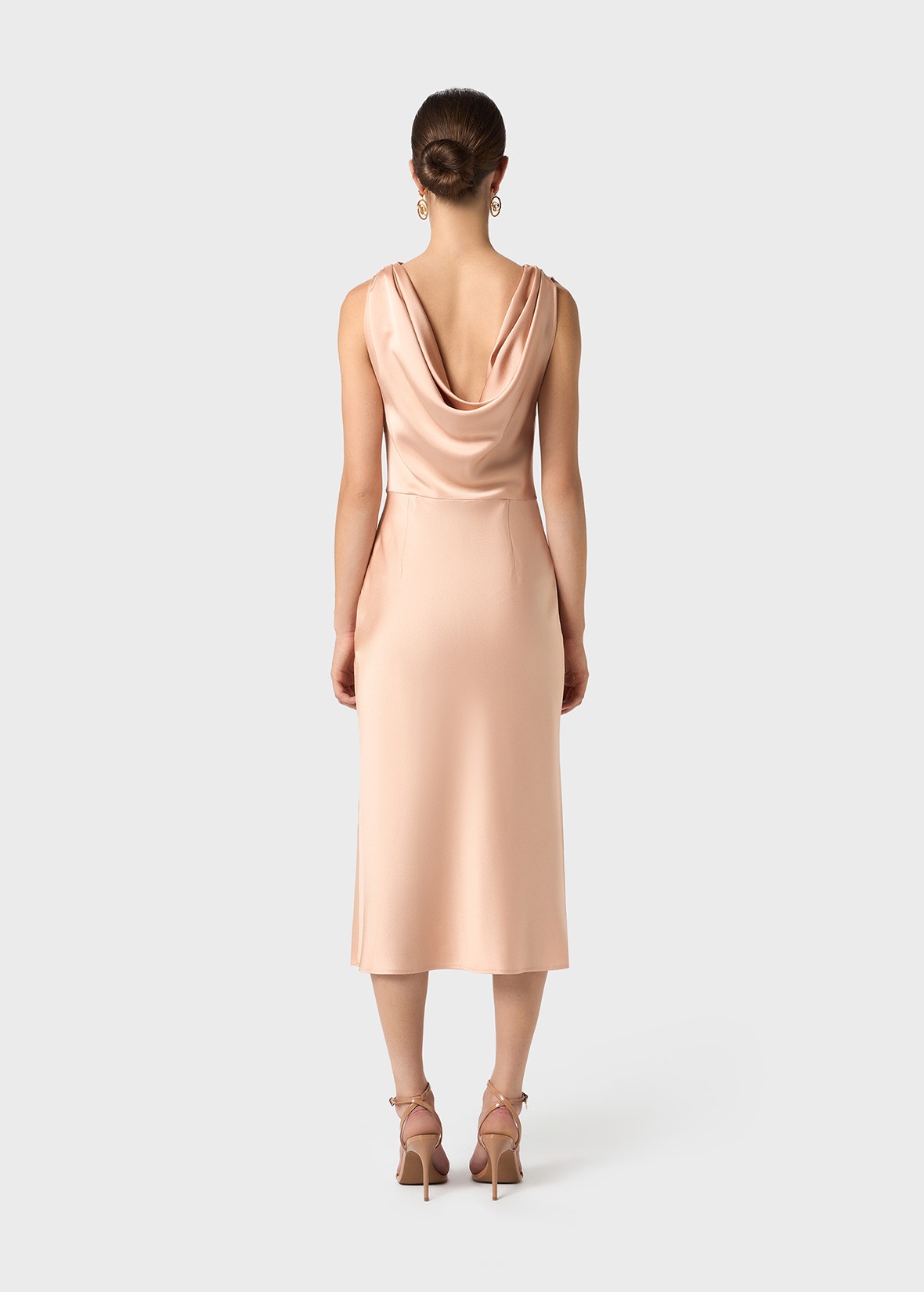 MIDI DRESS IN SHINY SATIN WITH DRAPED NECKLINE - 4