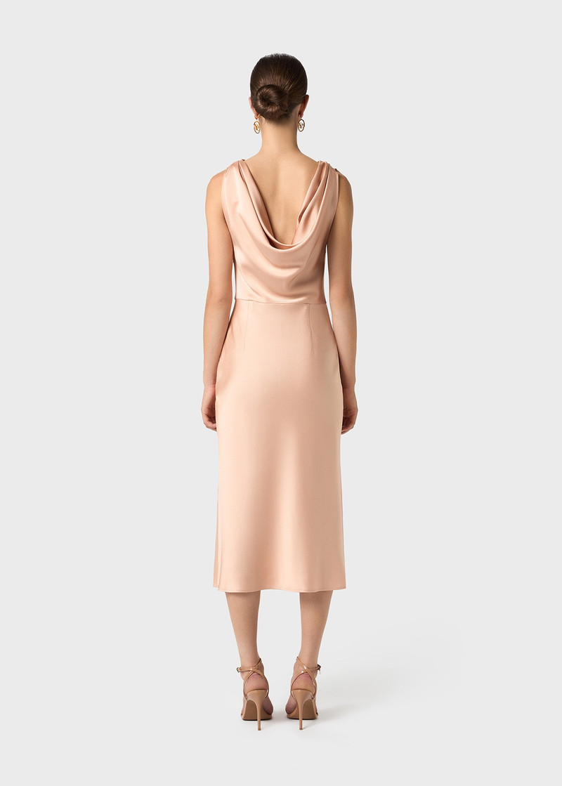 MIDI DRESS IN SHINY SATIN WITH DRAPED NECKLINE 4